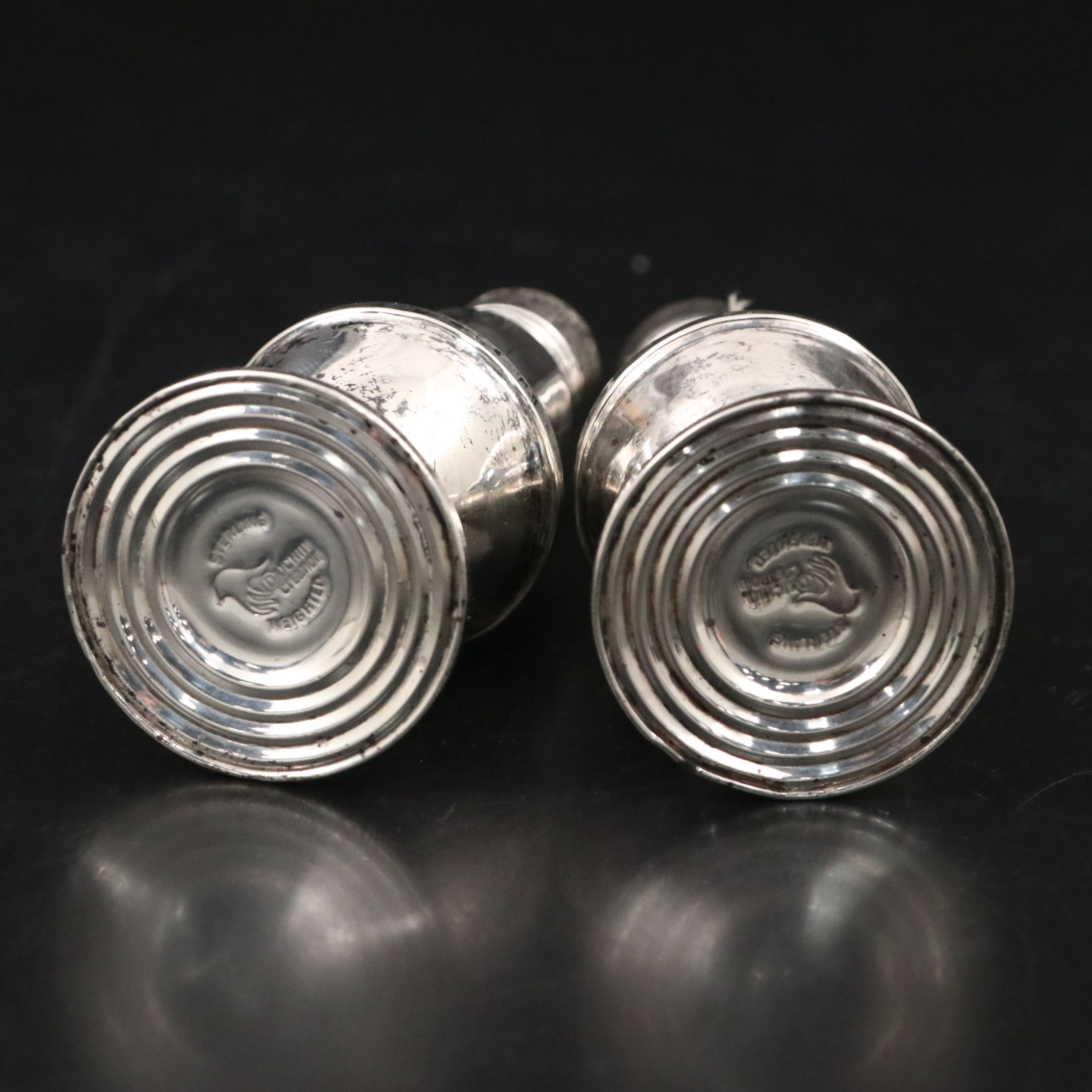 Hunt Sterling Bowl, Duchin Sterling Shakers, and Silver Plate Round Trays