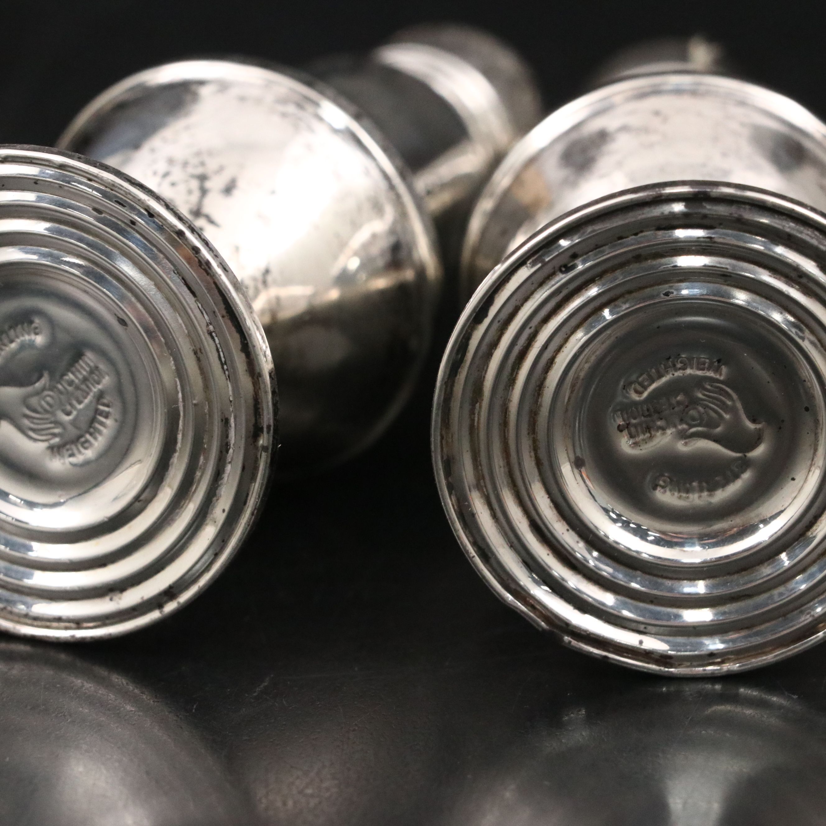 Hunt Sterling Bowl, Duchin Sterling Shakers, and Silver Plate Round Trays