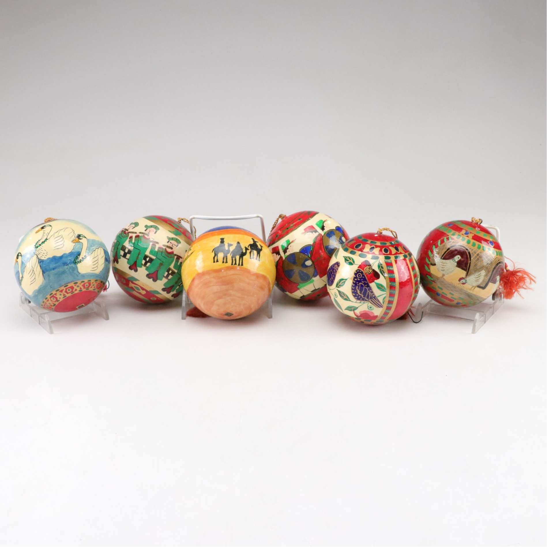 Six Hand-Painted Indian Christmas Ball Ornaments
