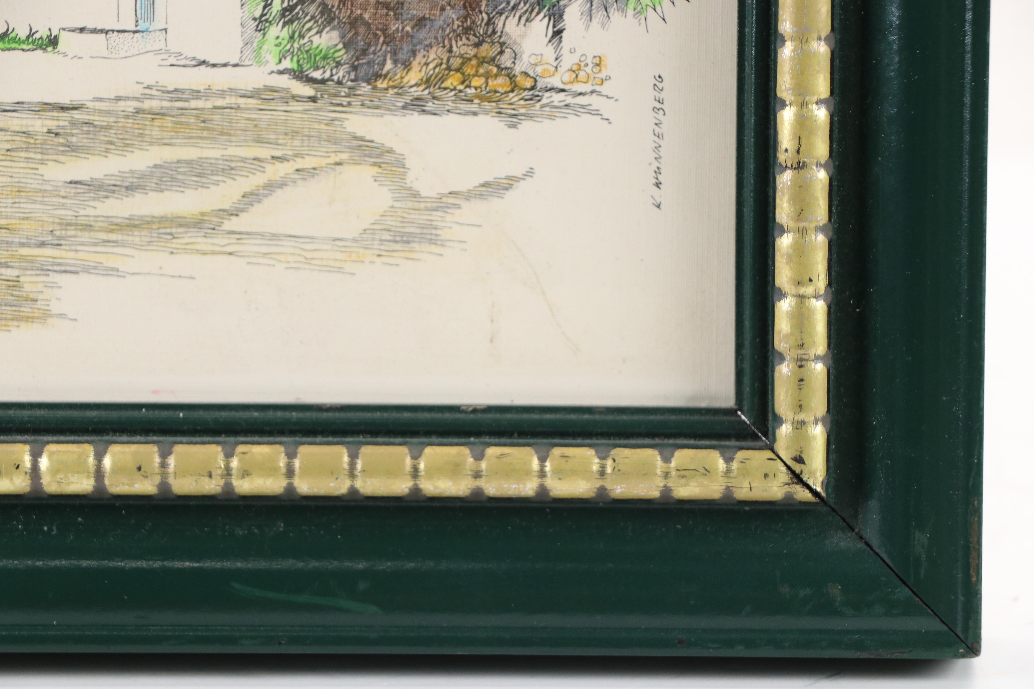 K. Wannenberg Hand-Colored Street Scene Lithograph, Late 20th Century