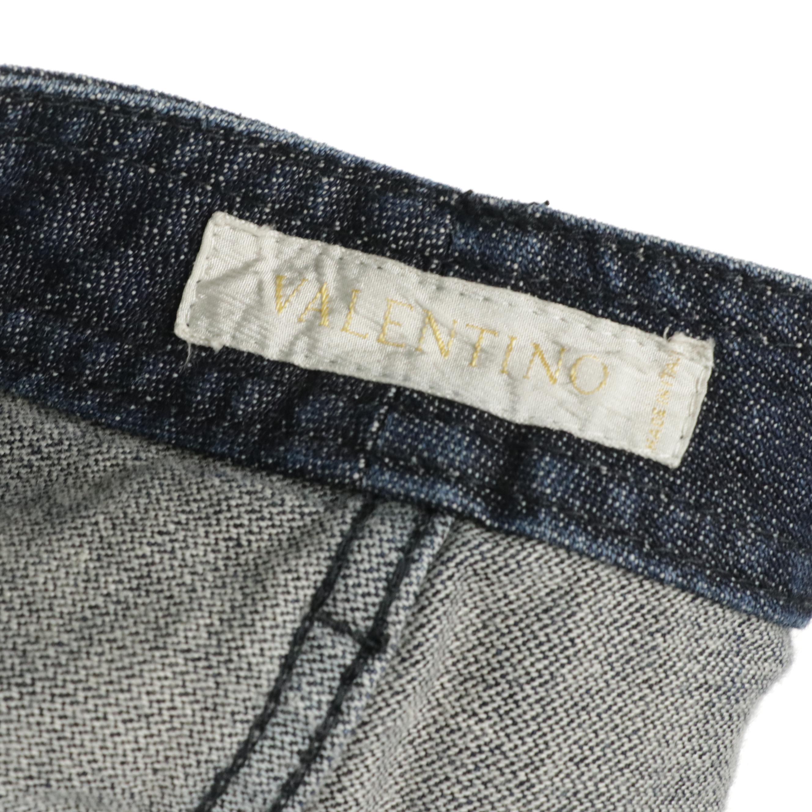 Valentino Dark Wash Straight Leg Denim Jeans with Embroidered Accents