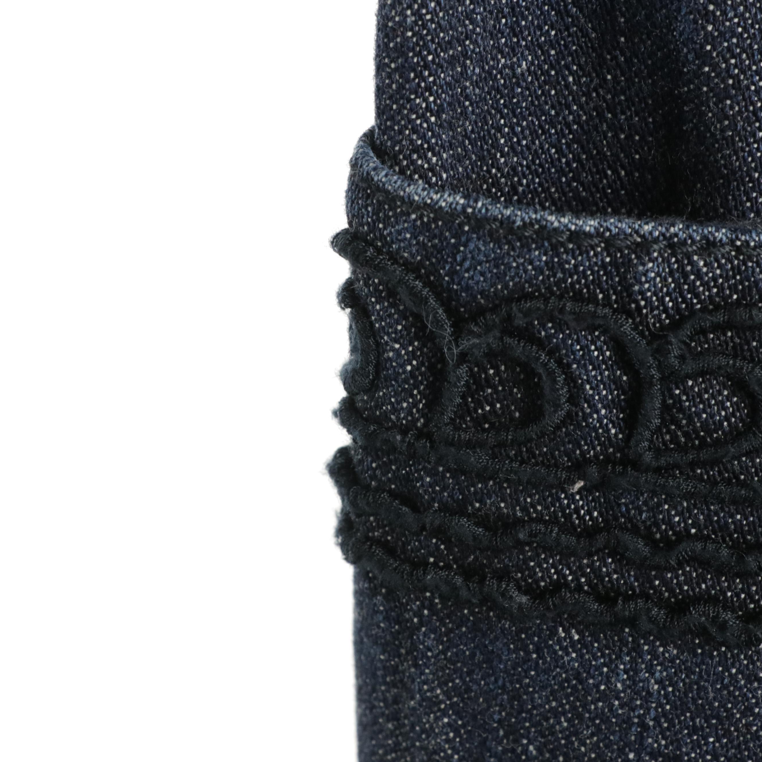 Valentino Dark Wash Straight Leg Denim Jeans with Embroidered Accents
