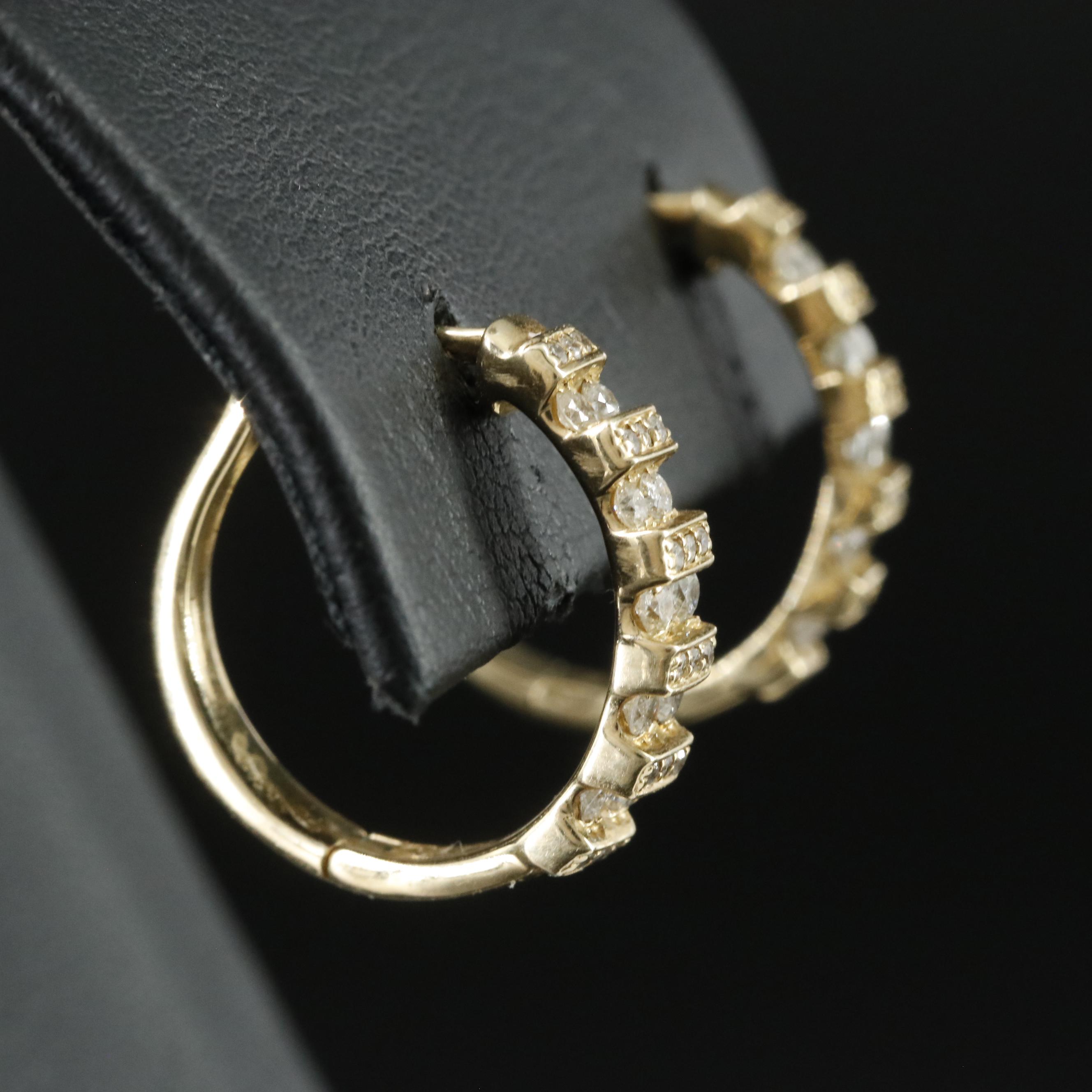 14K 0.68 CTW Diamond Hoop Earrings