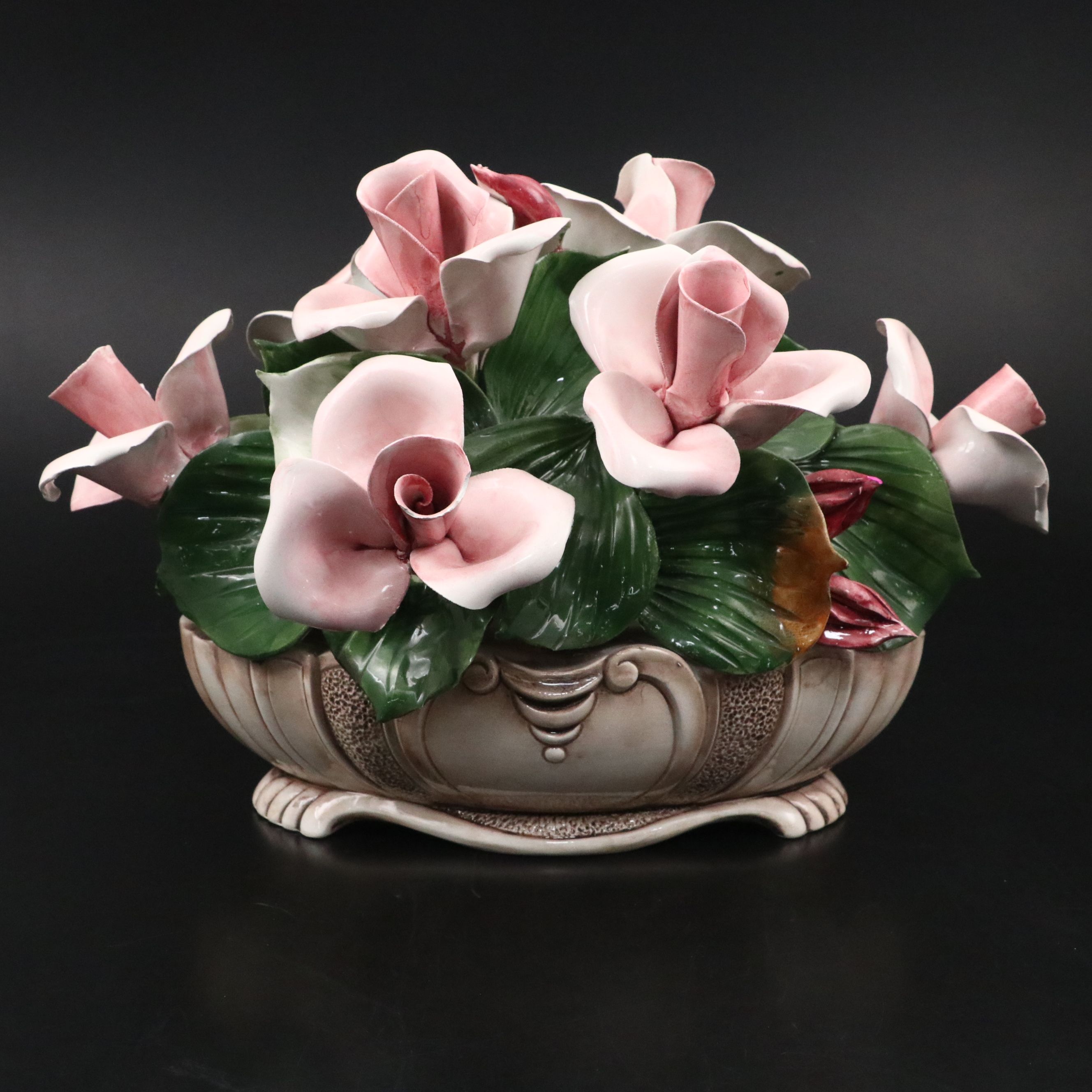 Capodimonte Ceramic Floral Figure with Floral Vase