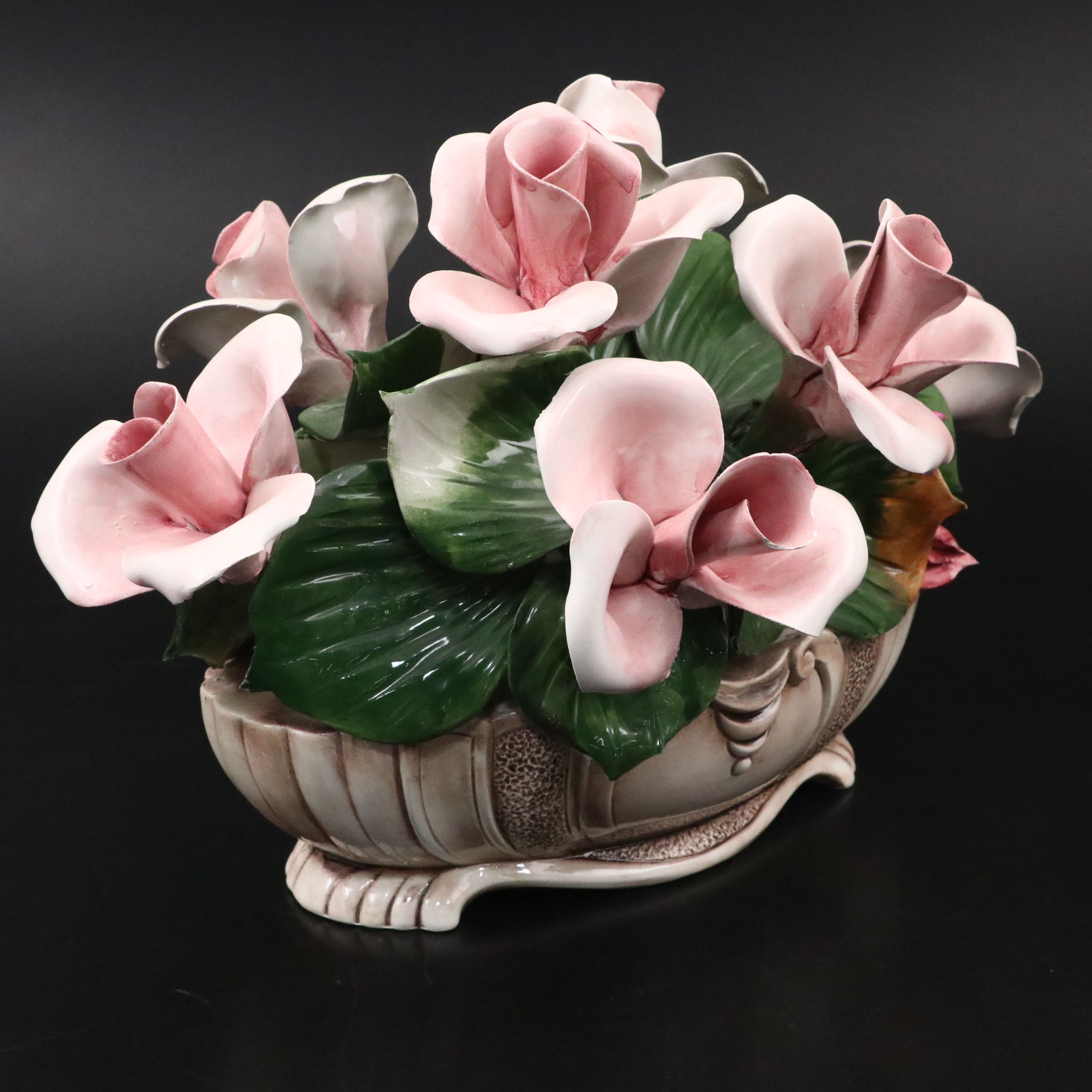 Capodimonte Ceramic Floral Figure with Floral Vase