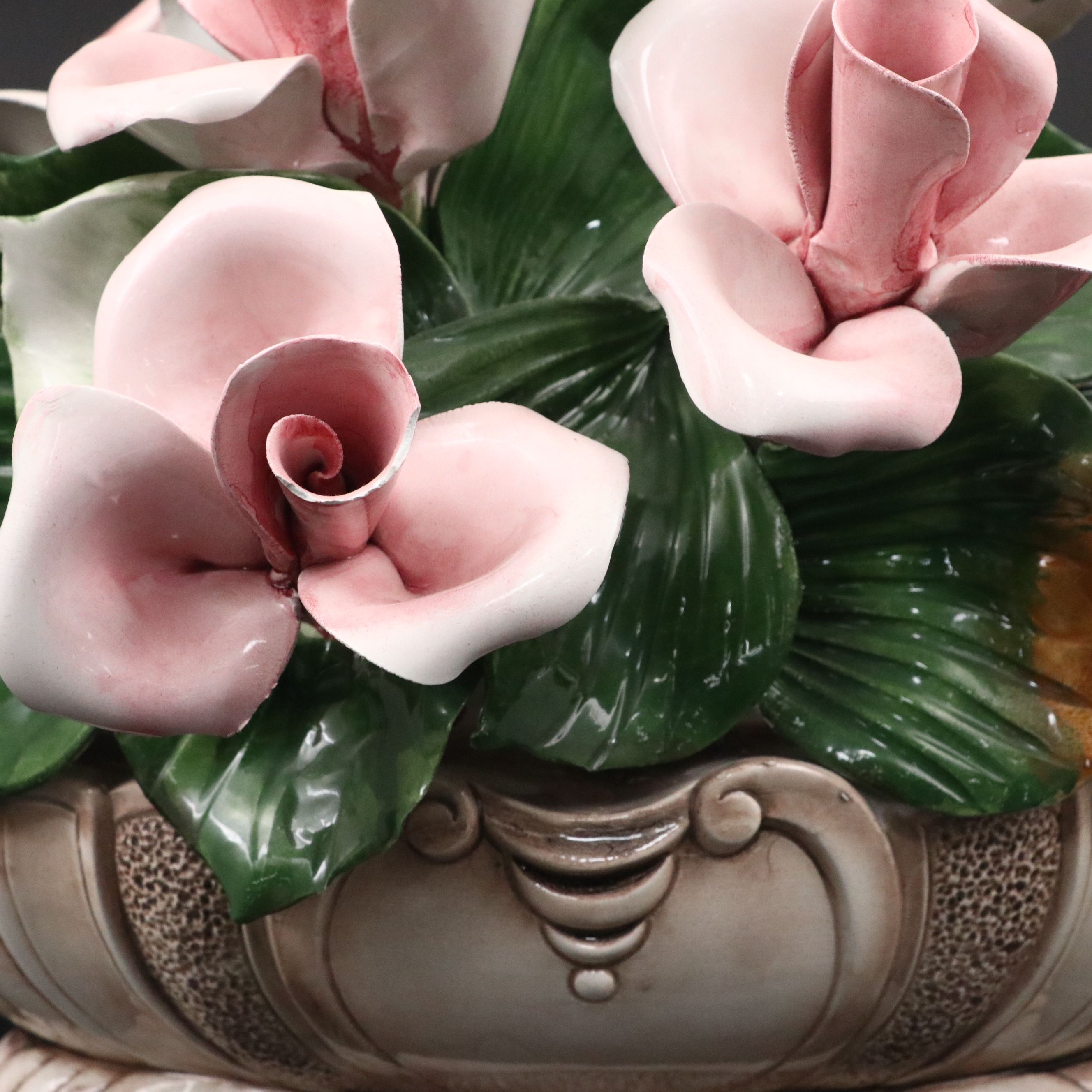 Capodimonte Ceramic Floral Figure with Floral Vase