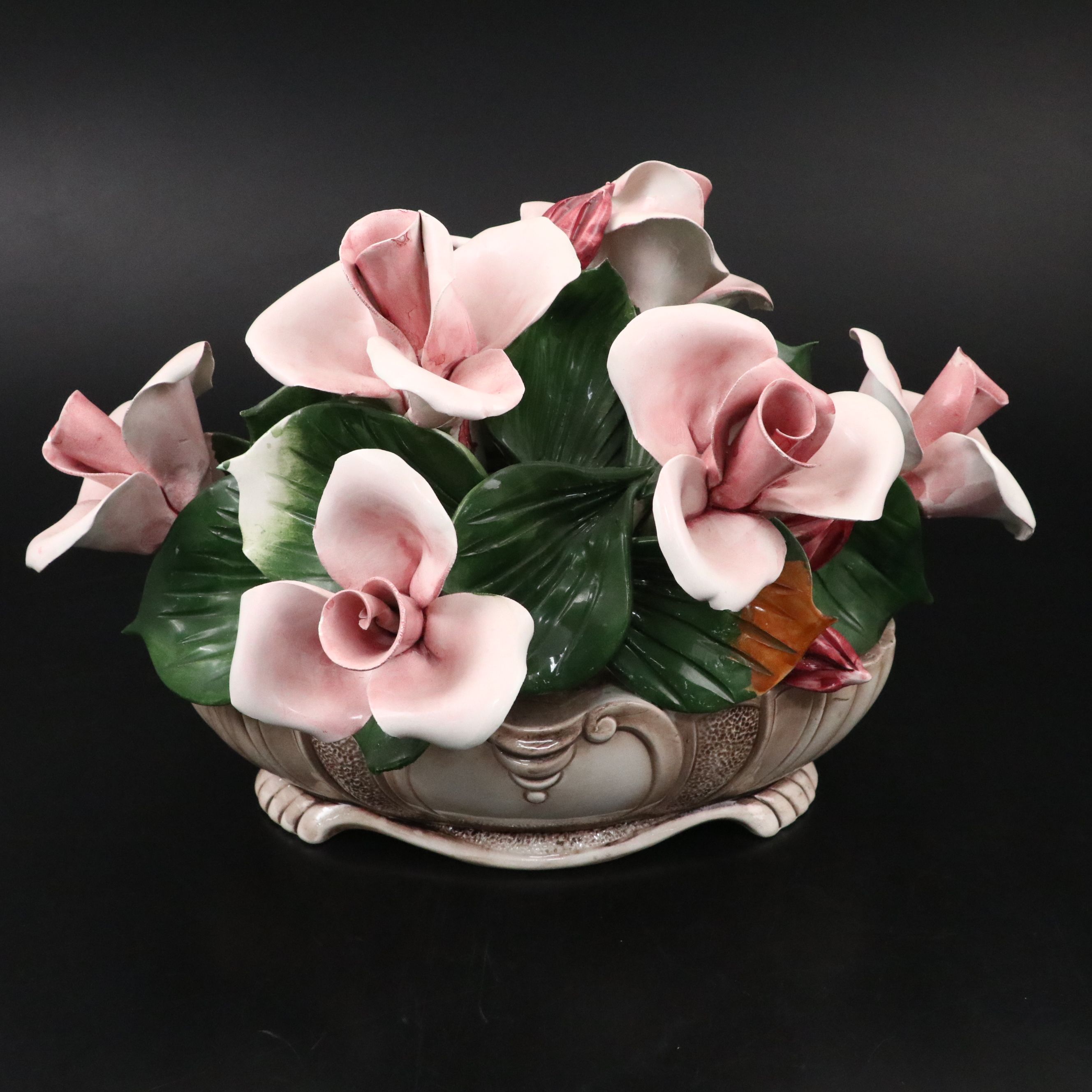 Capodimonte Ceramic Floral Figure with Floral Vase