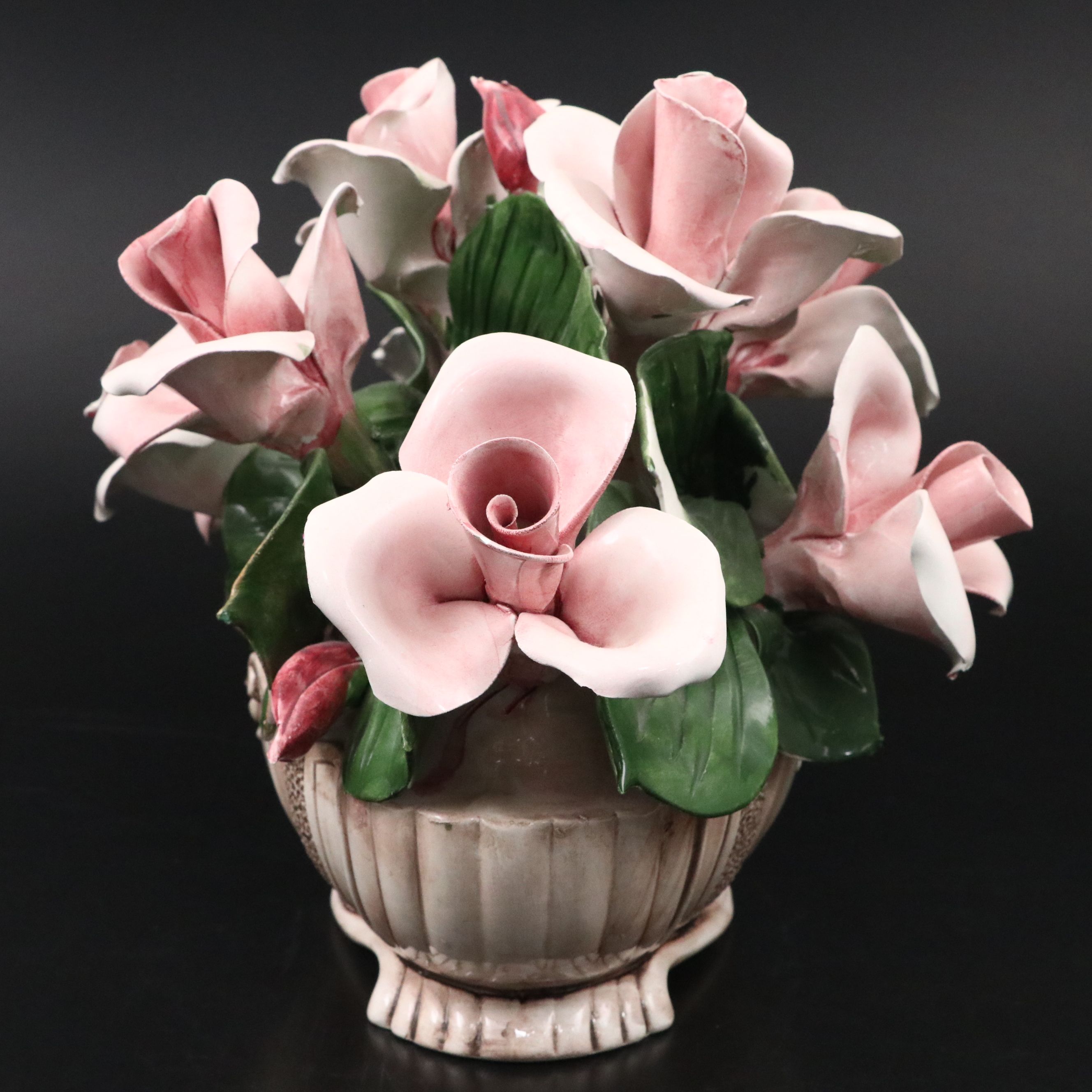 Capodimonte Ceramic Floral Figure with Floral Vase