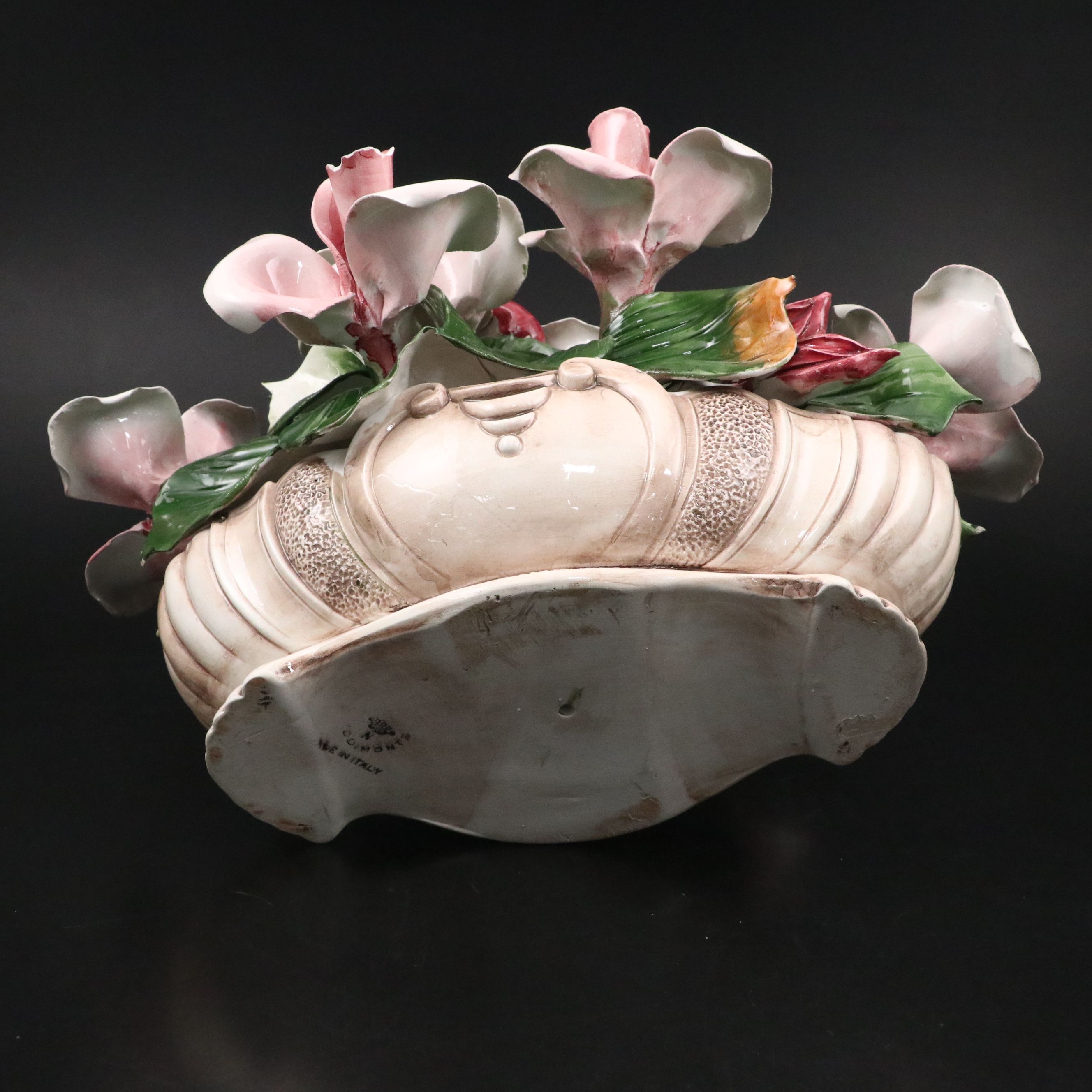 Capodimonte Ceramic Floral Figure with Floral Vase