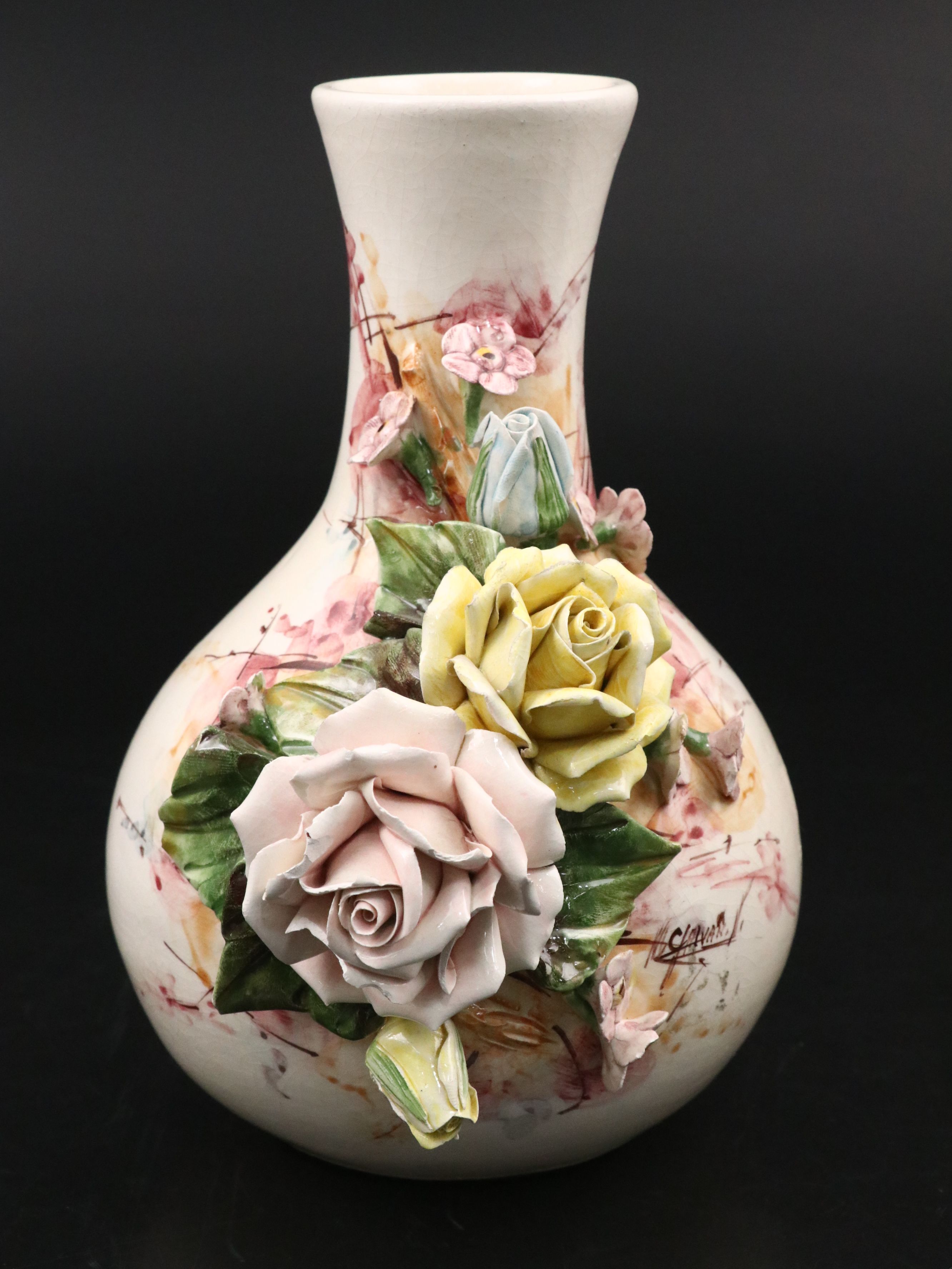 Capodimonte Ceramic Floral Figure with Floral Vase