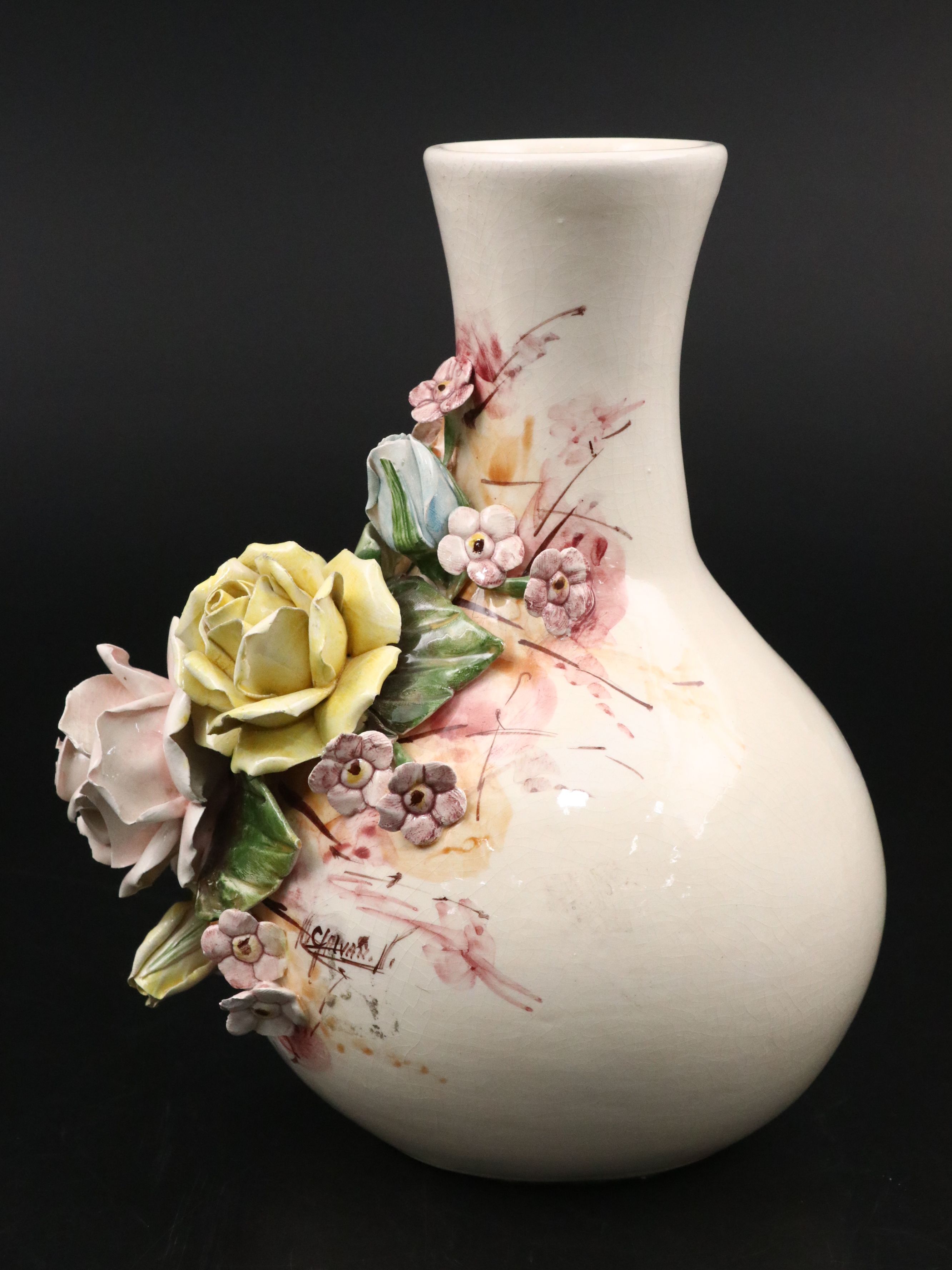 Capodimonte Ceramic Floral Figure with Floral Vase