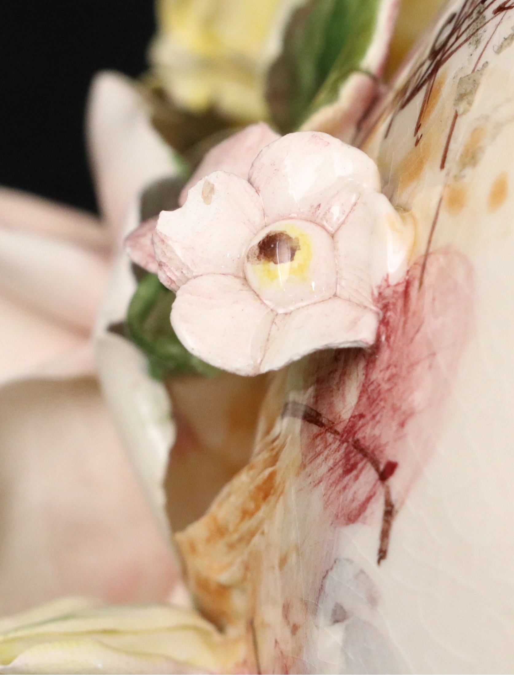 Capodimonte Ceramic Floral Figure with Floral Vase