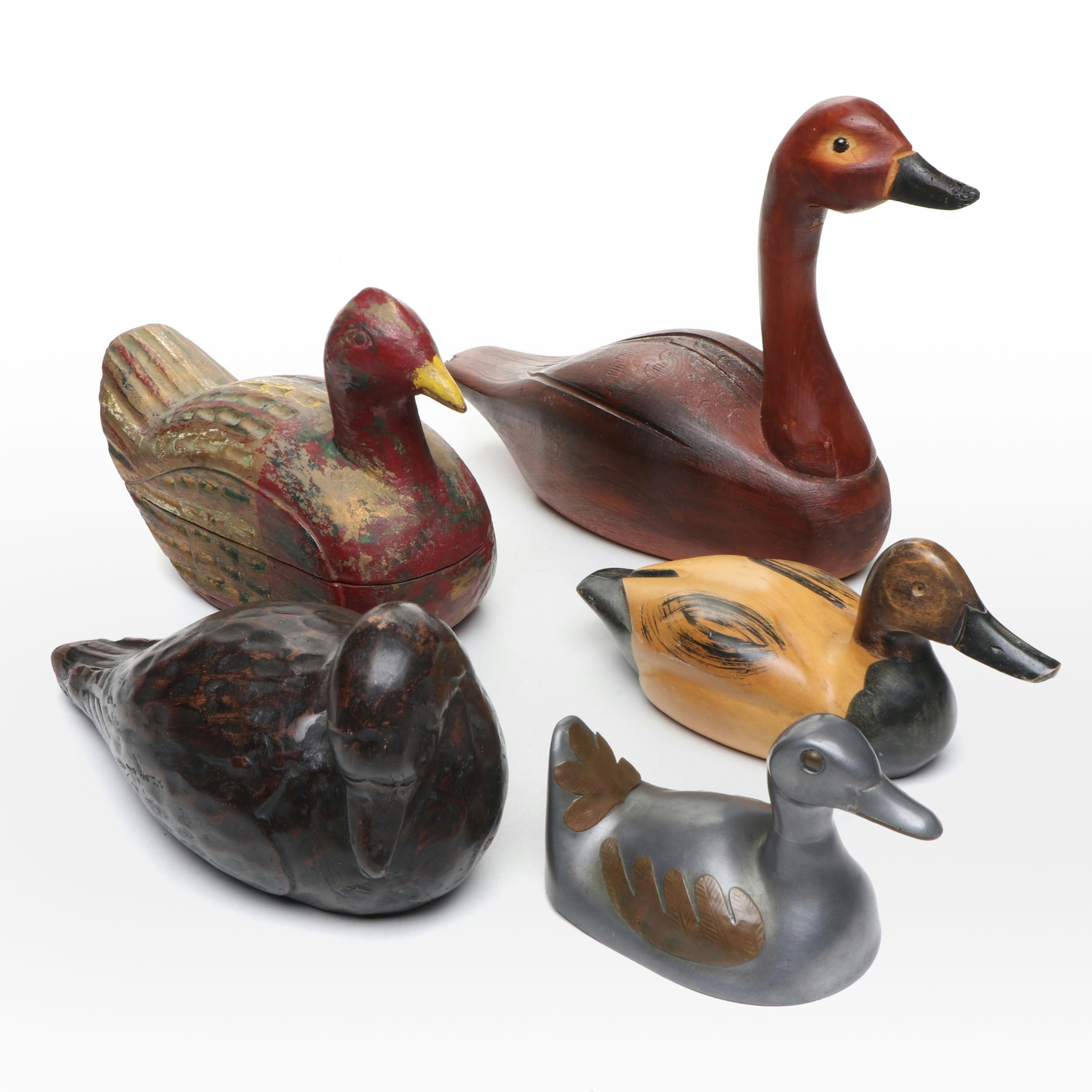 Handmade Wood Duck Decoys with Other Bird Figures