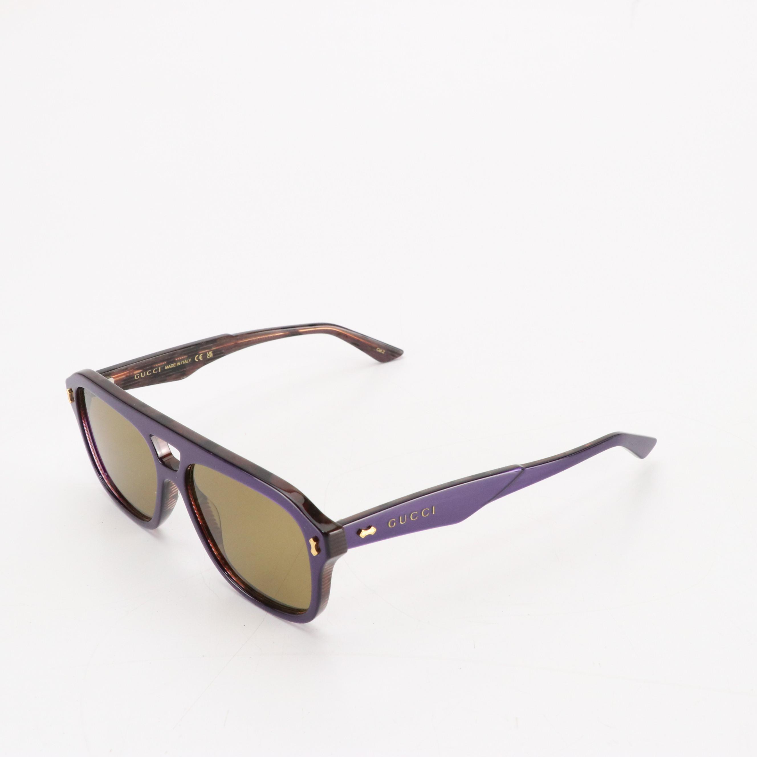 Gucci GG1263S Violet Aviator Framed Brown Lens Sunglasses with Case