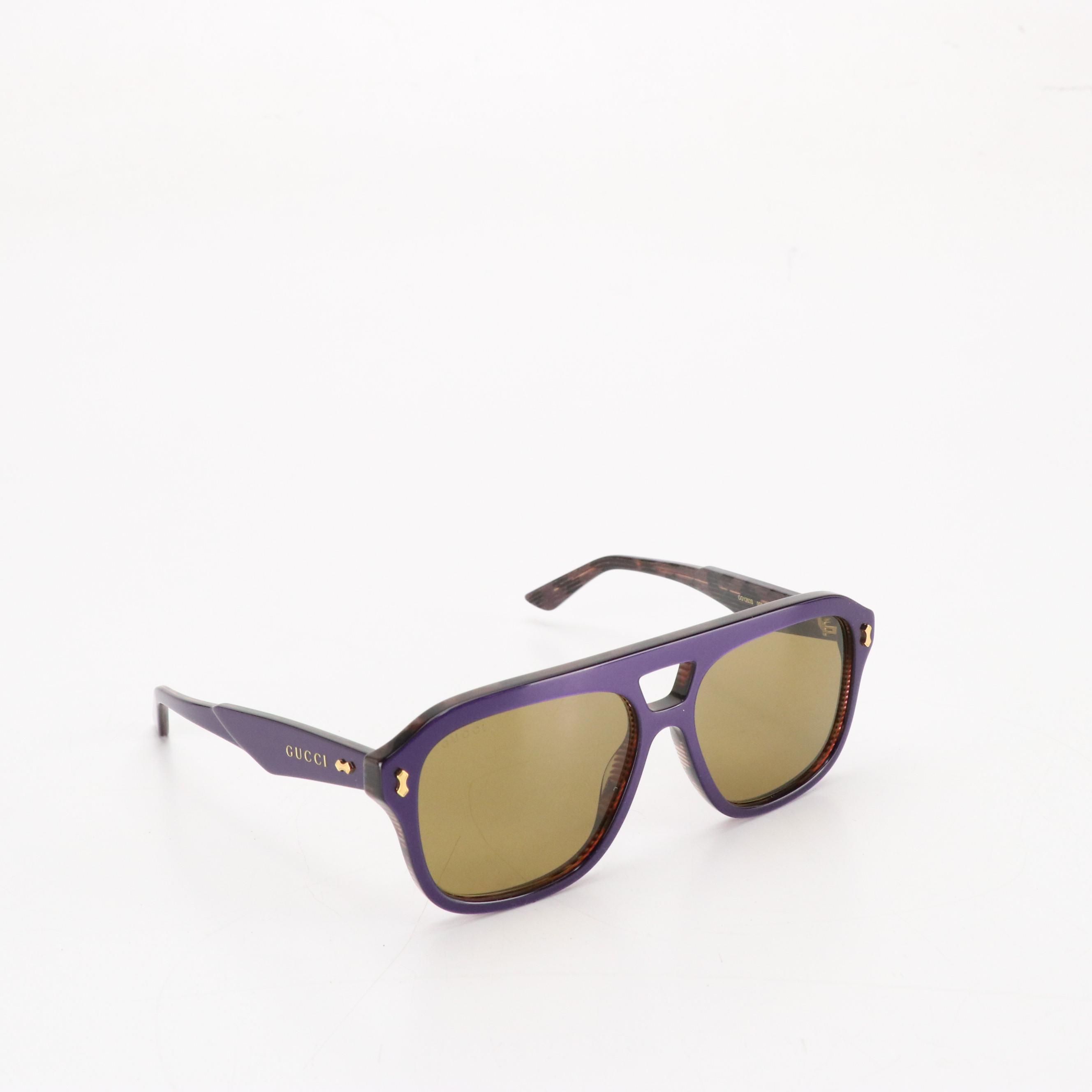 Gucci GG1263S Violet Aviator Framed Brown Lens Sunglasses with Case