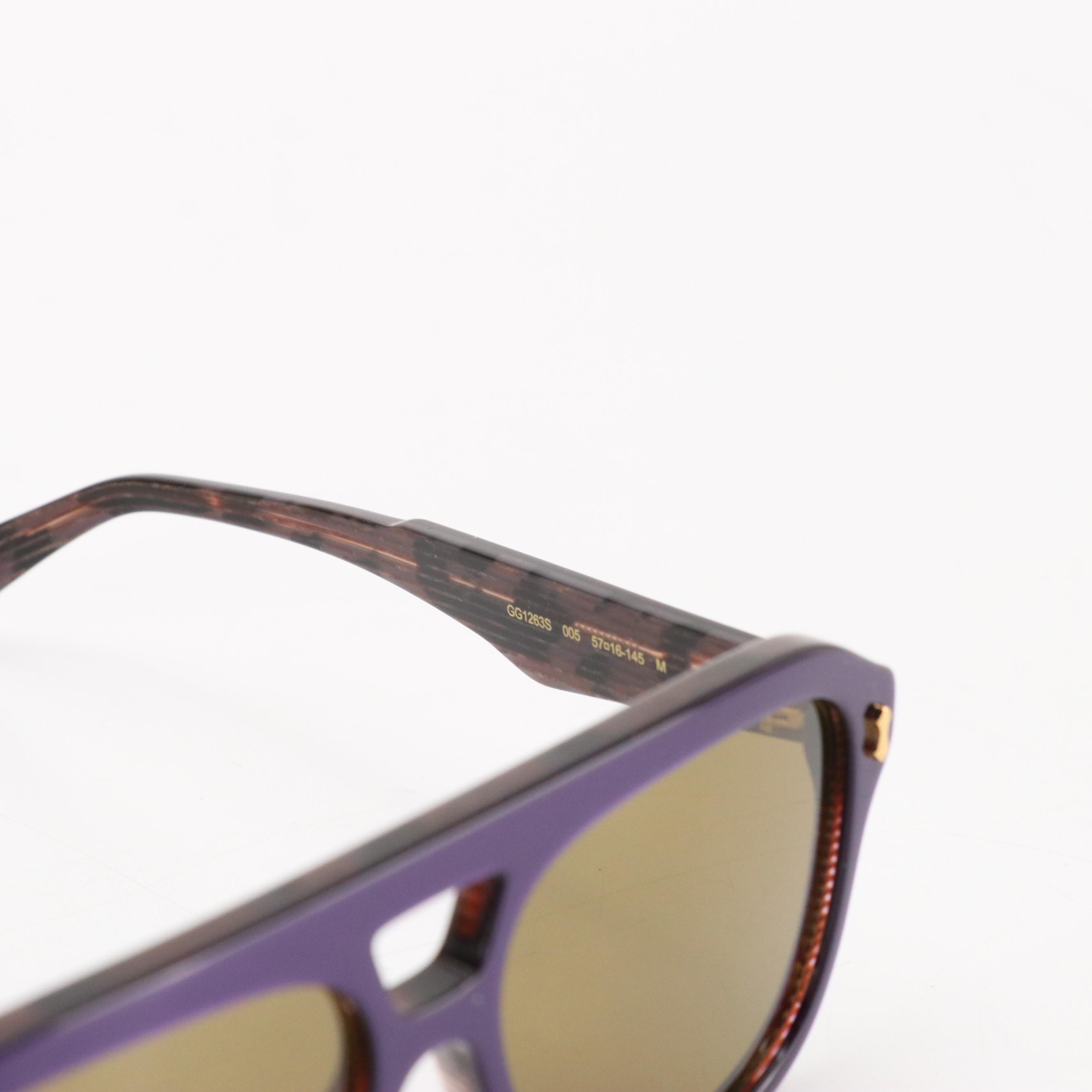 Gucci GG1263S Violet Aviator Framed Brown Lens Sunglasses with Case