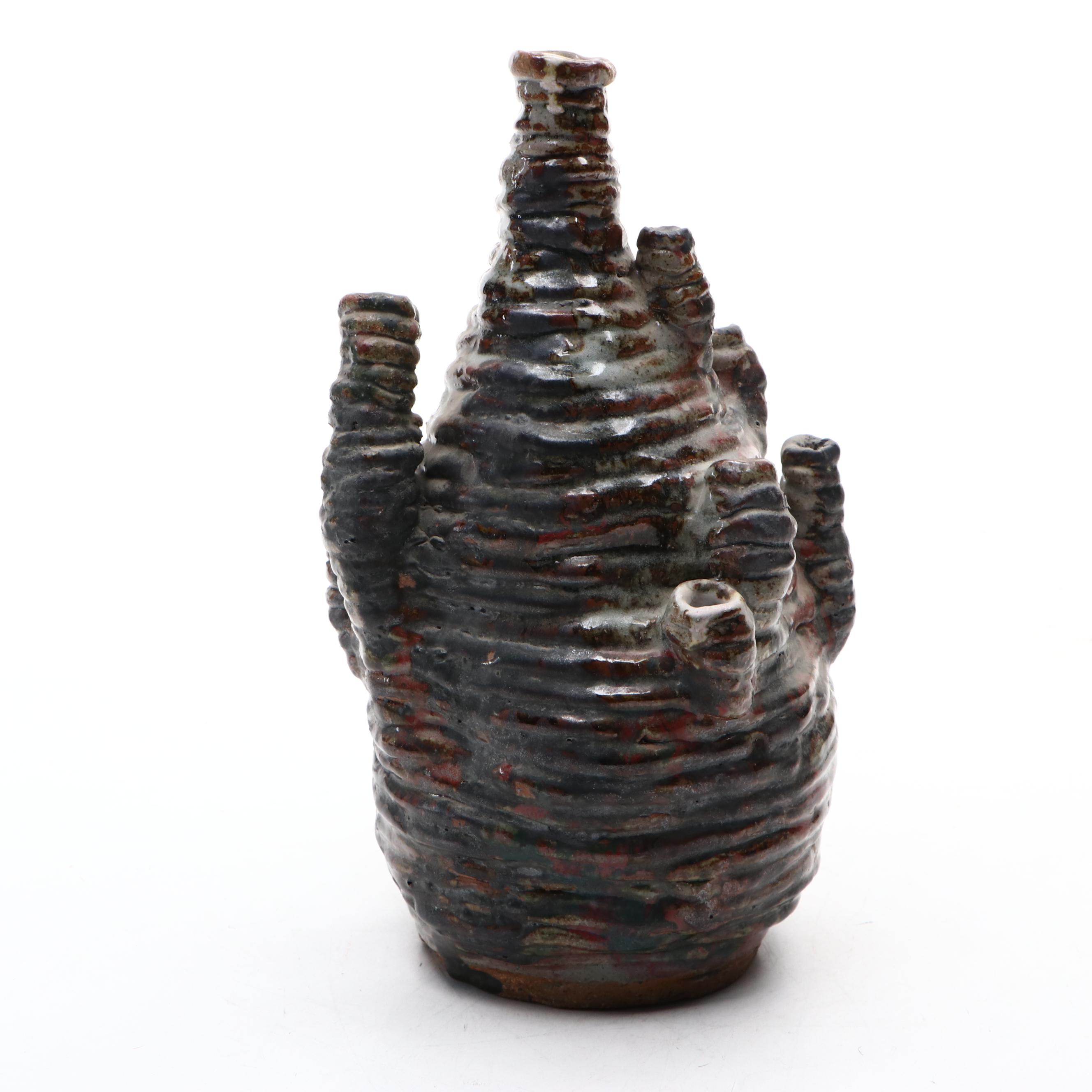 Artist Signed Ceramic Coil Bud Vase