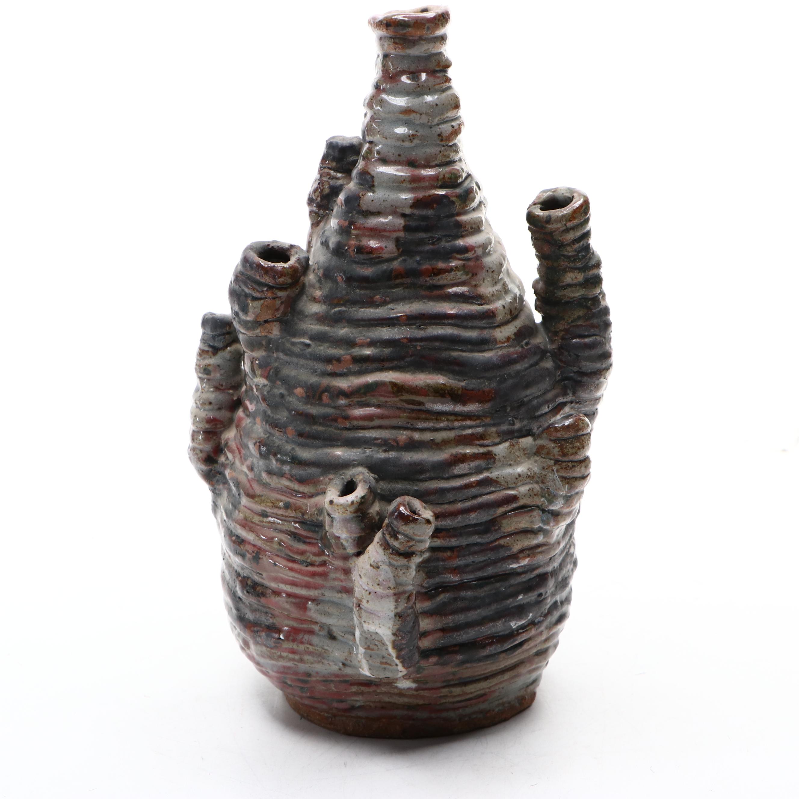 Artist Signed Ceramic Coil Bud Vase