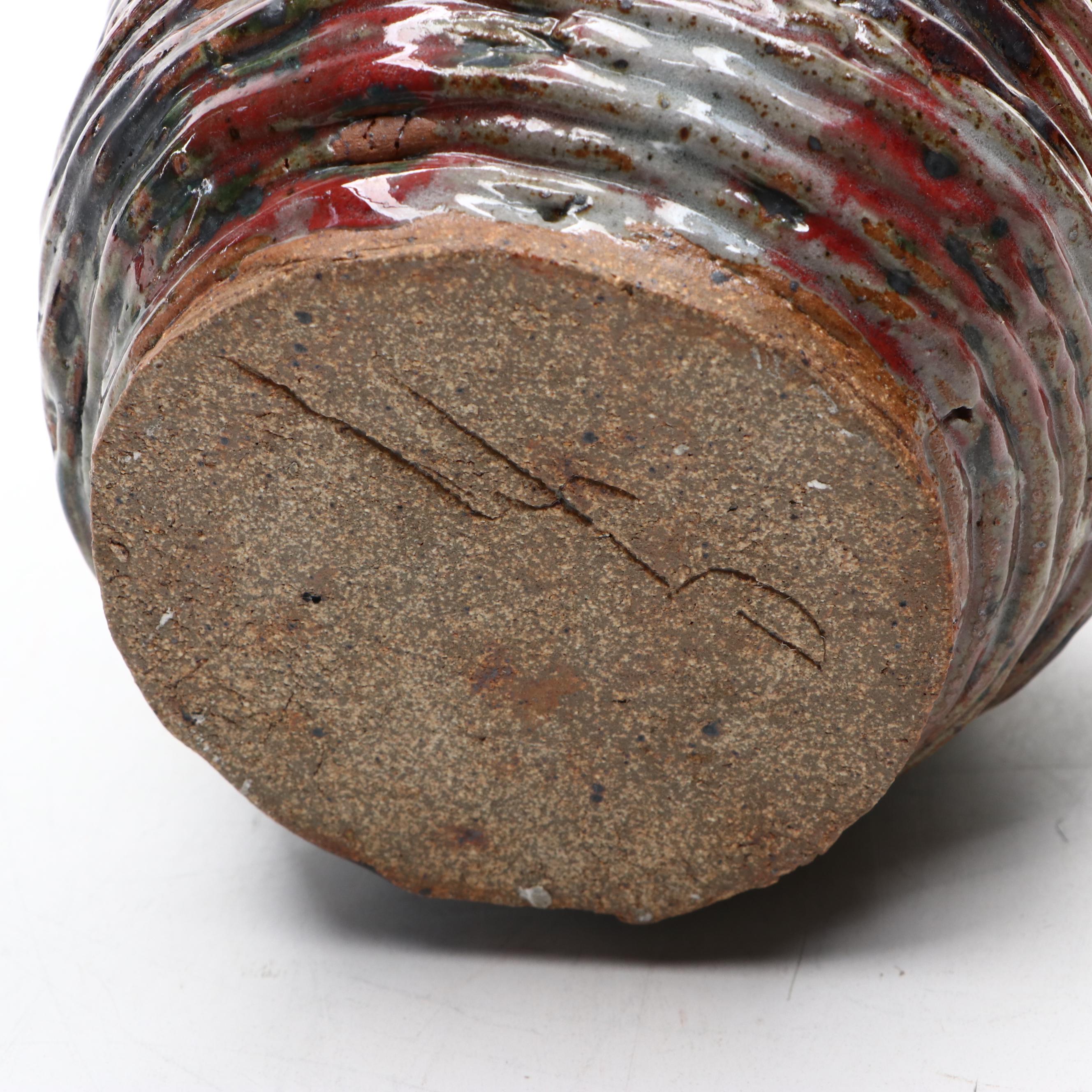 Artist Signed Ceramic Coil Bud Vase