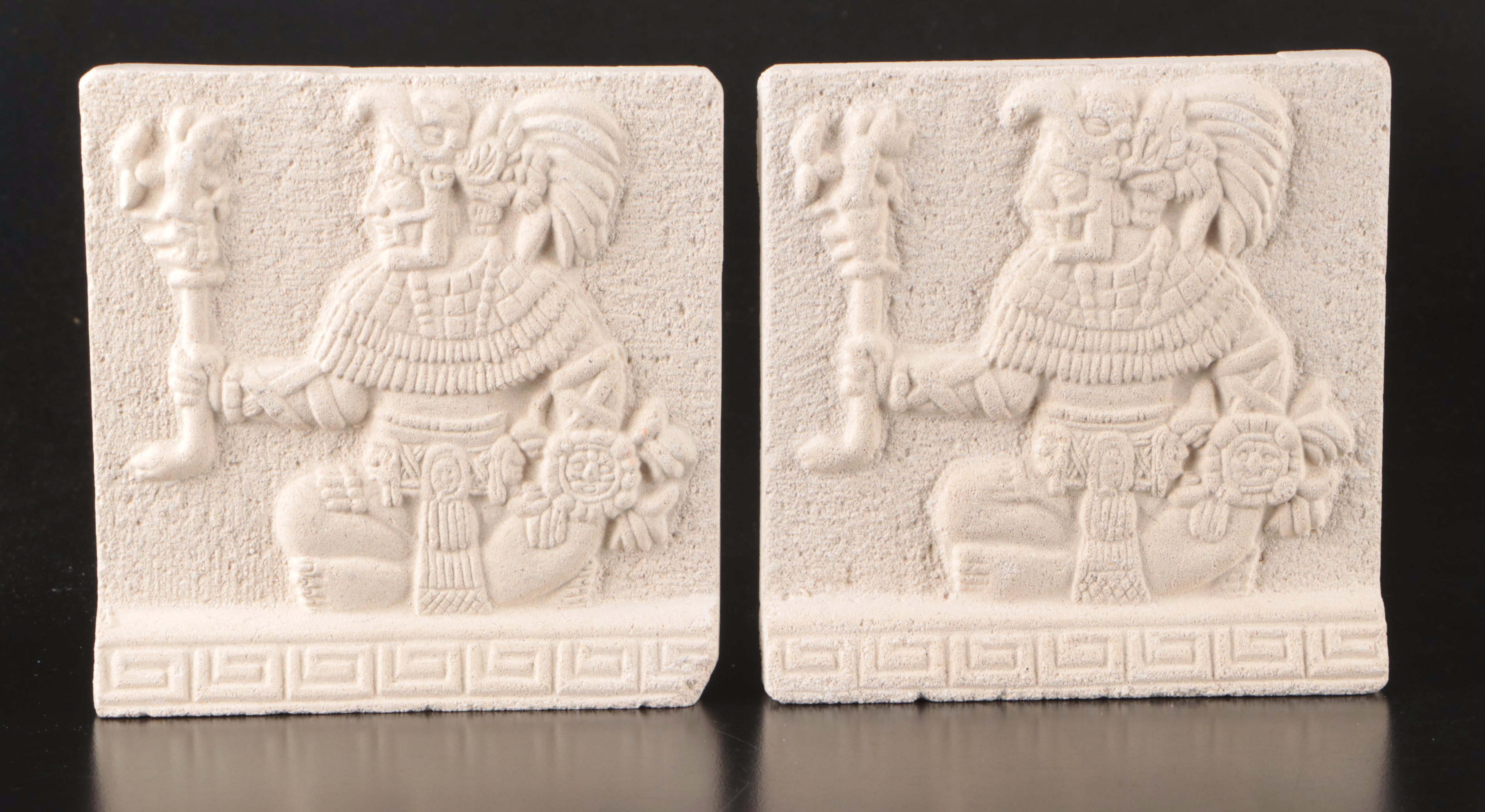 Renato Dorfman Galeria "Dios Jaguar" and "El Guardian" Carved Concrete Tiles