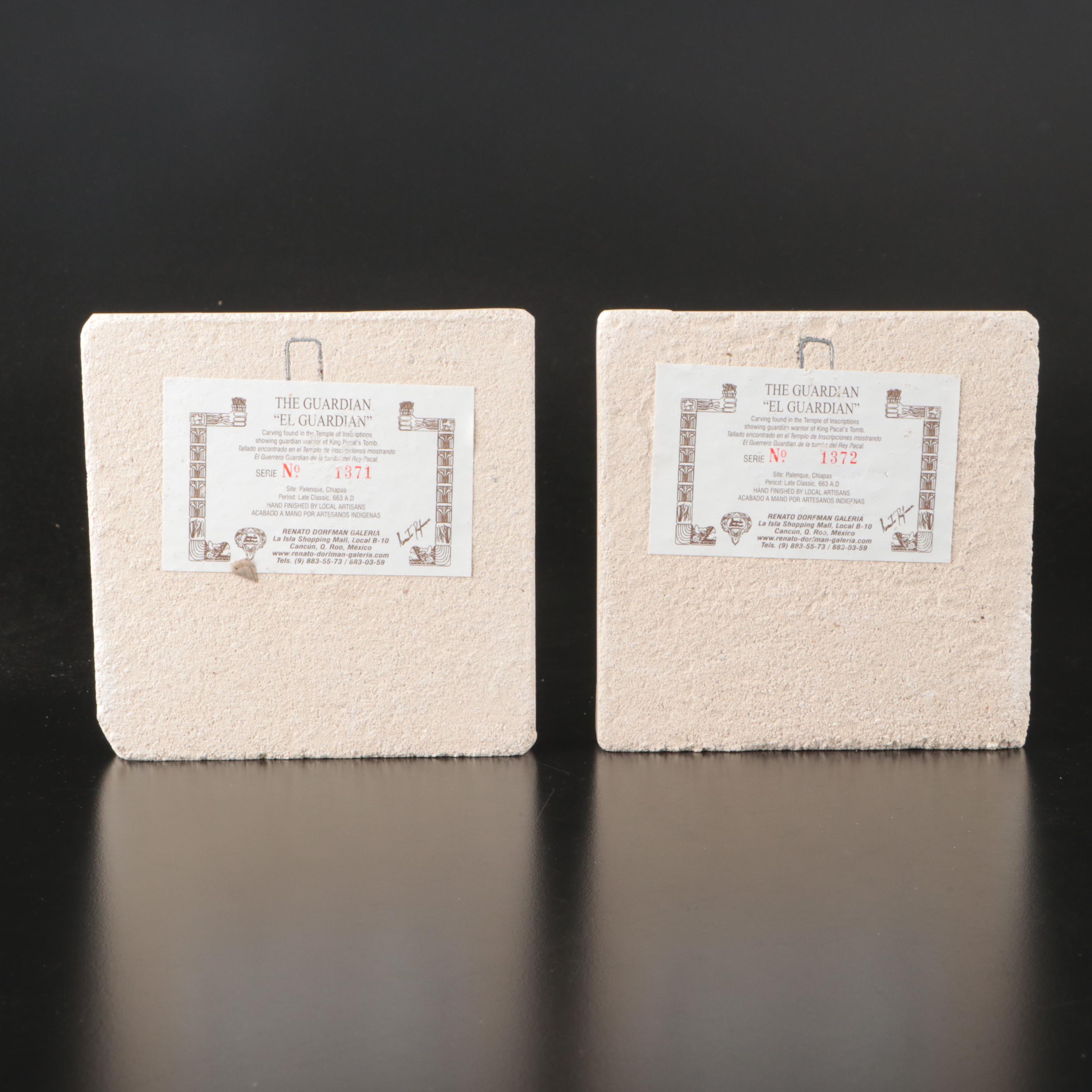 Renato Dorfman Galeria "Dios Jaguar" and "El Guardian" Carved Concrete Tiles