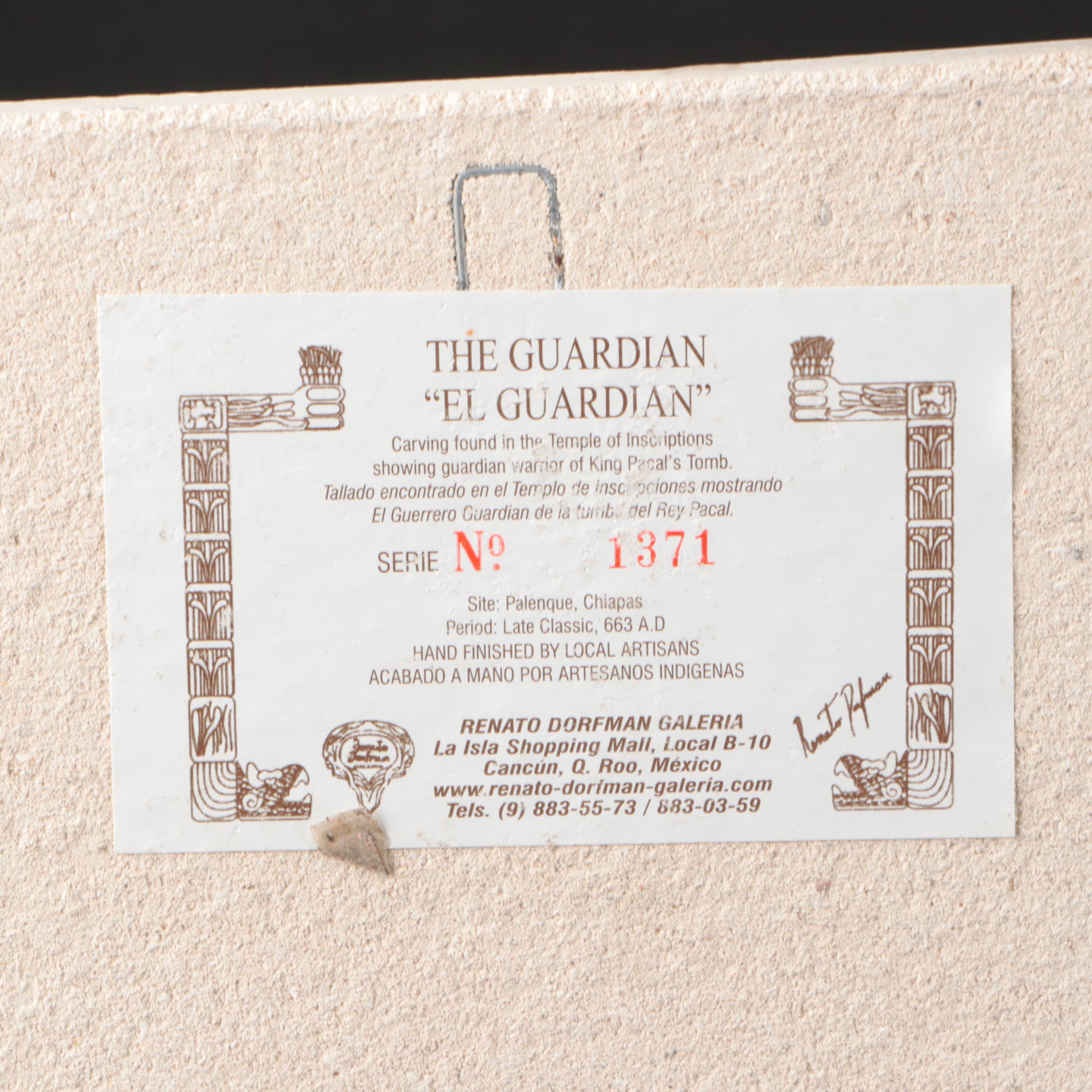 Renato Dorfman Galeria "Dios Jaguar" and "El Guardian" Carved Concrete Tiles