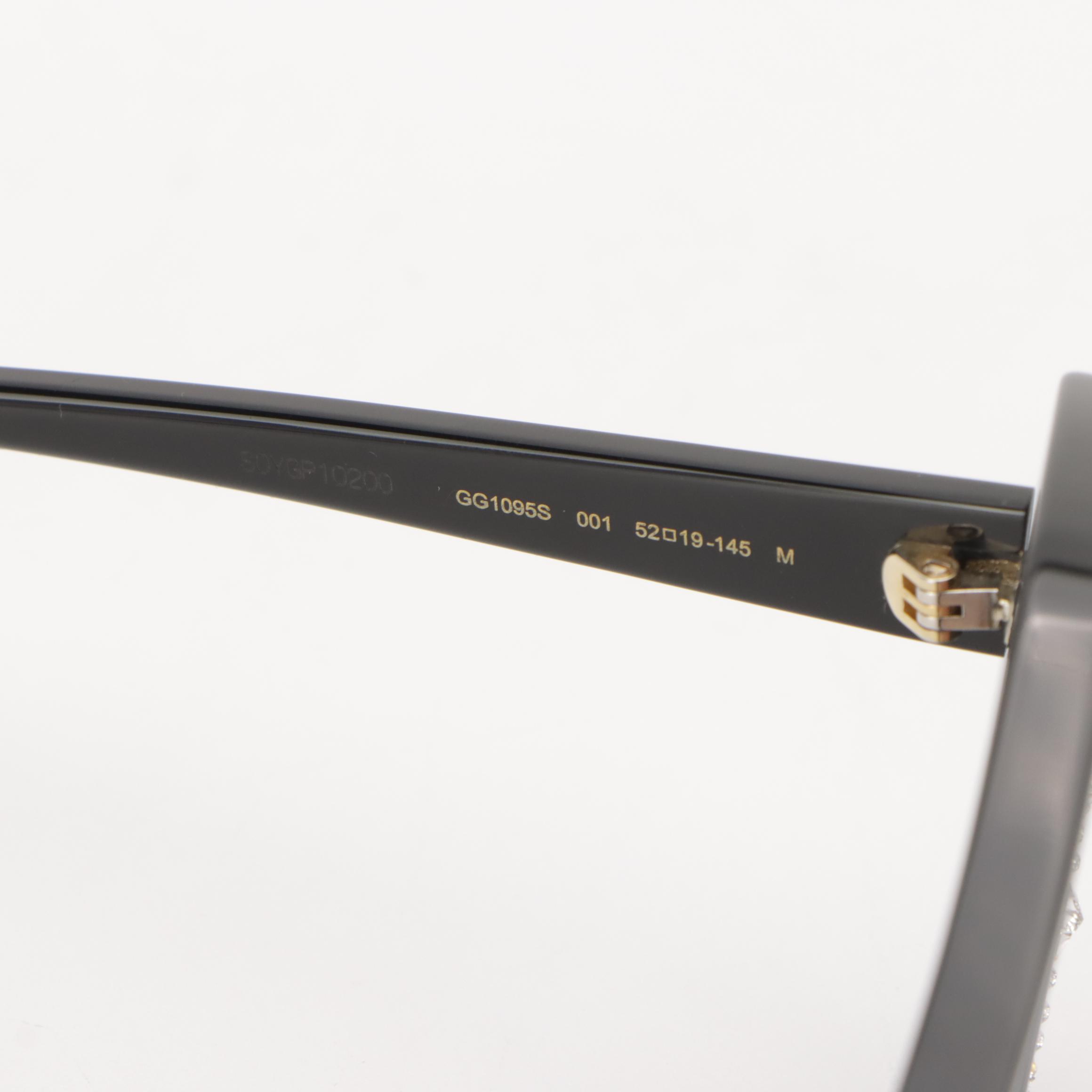 Gucci GG1095S 001 Hollywood Forever Star Rhinestone Cat Eye Sunglasses in Case