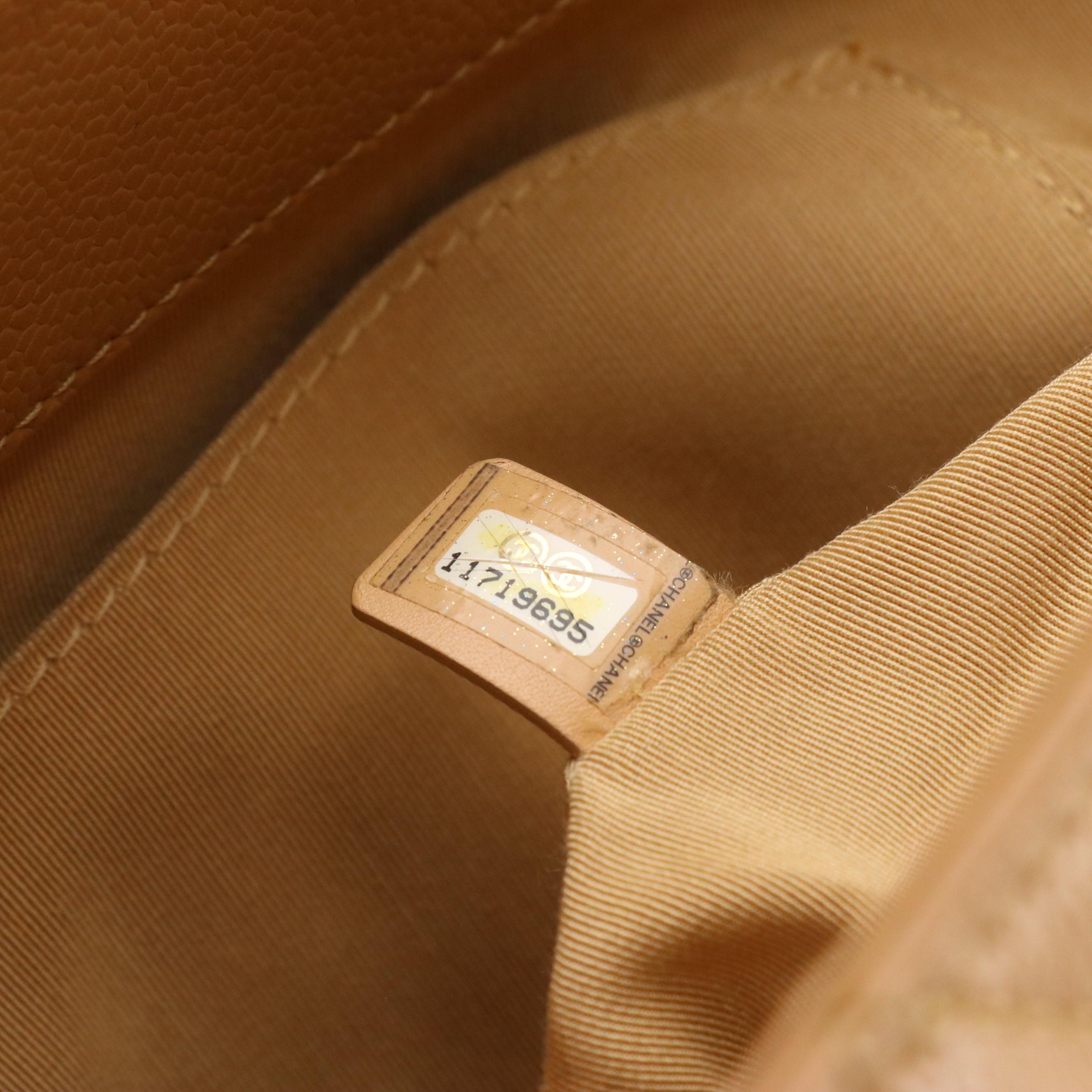 Chanel CC-Stitched Chain Strap Tote in Beige Quilted Caviar Leather