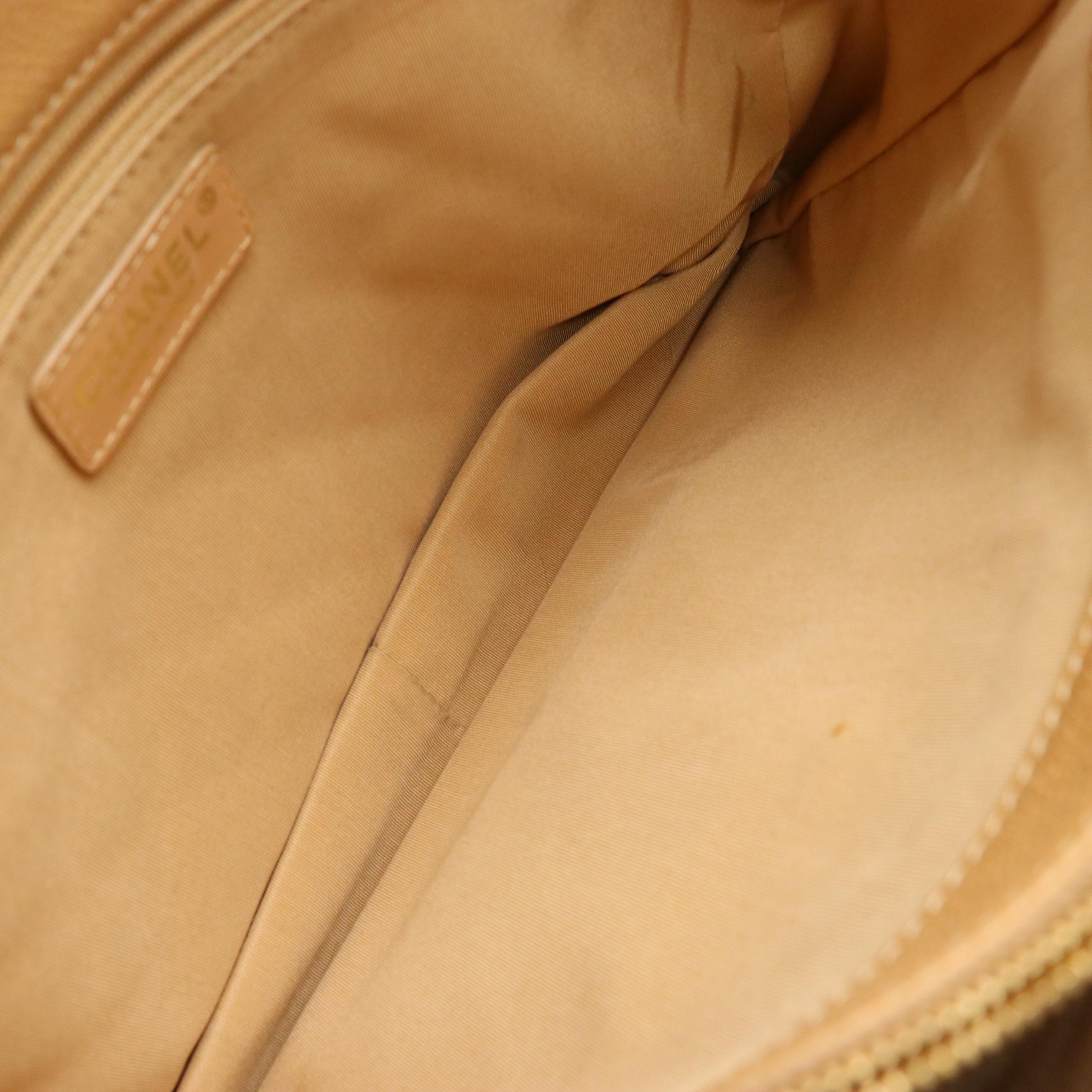 Chanel CC-Stitched Chain Strap Tote in Beige Quilted Caviar Leather