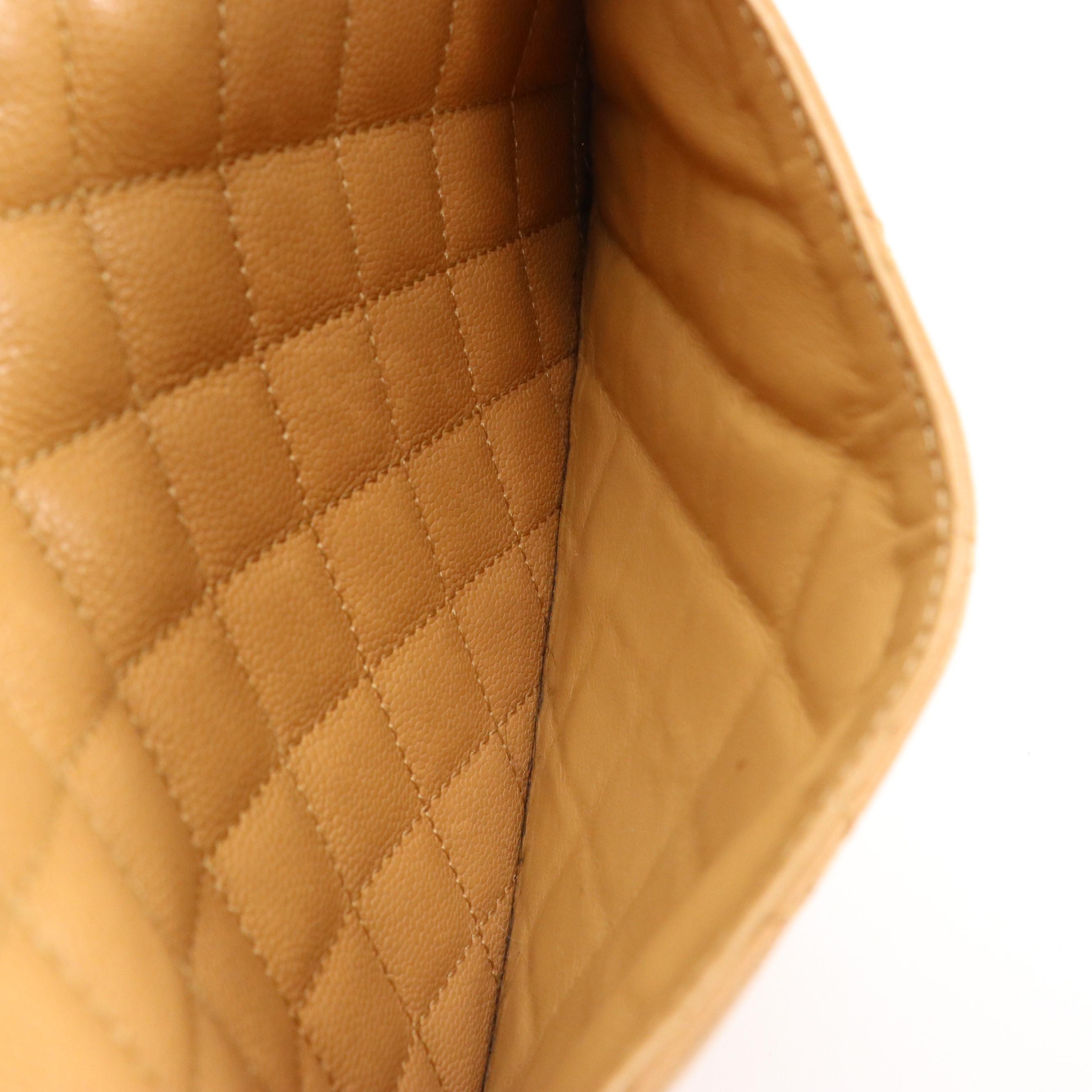 Chanel CC-Stitched Chain Strap Tote in Beige Quilted Caviar Leather