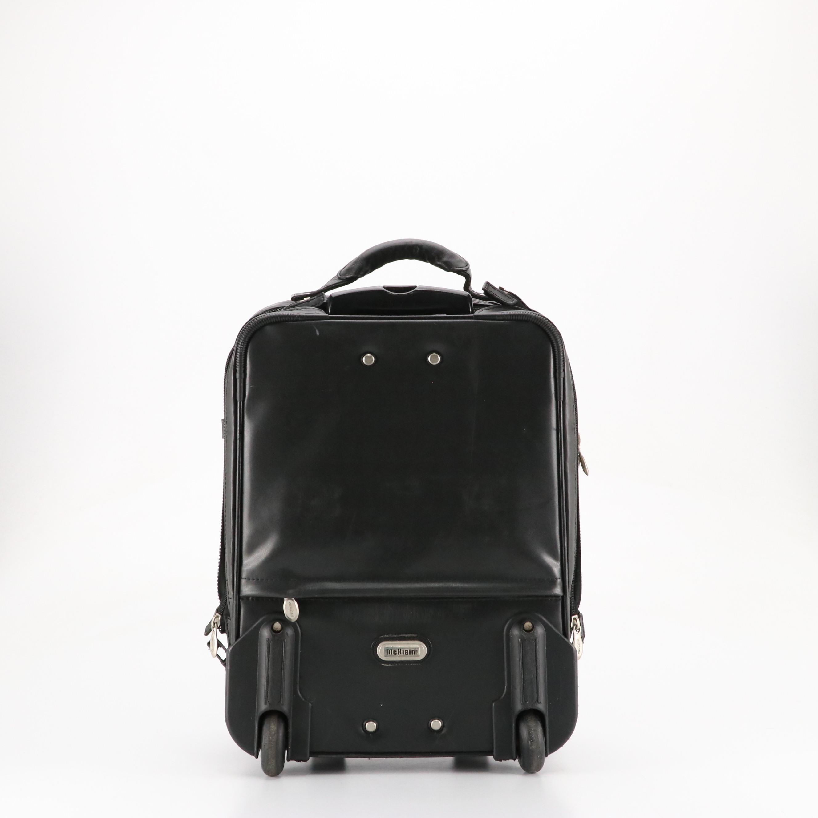 Mcklein Detachable Two-Wheel Travel Bag/Backpack in Black Leather