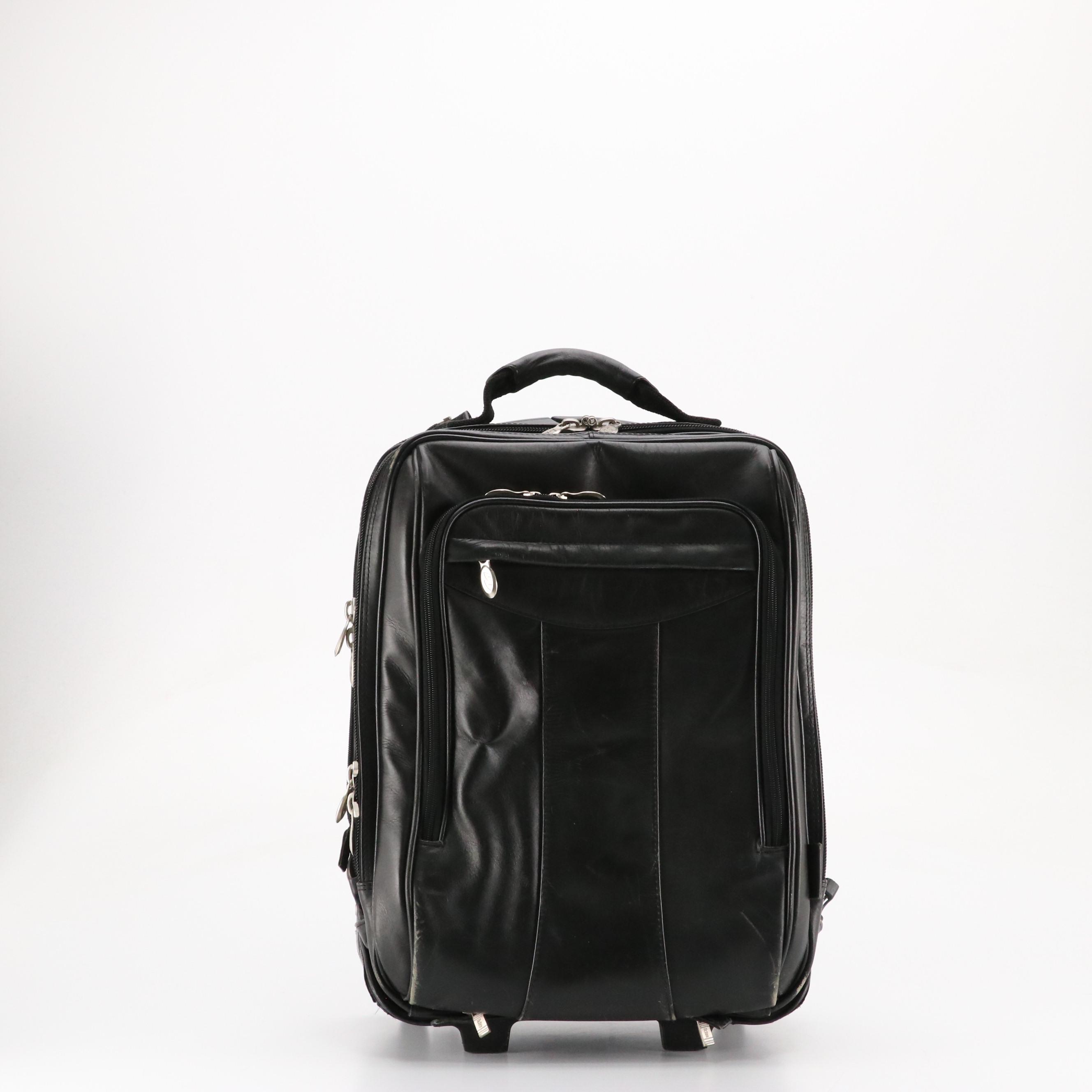Mcklein Detachable Two-Wheel Travel Bag/Backpack in Black Leather