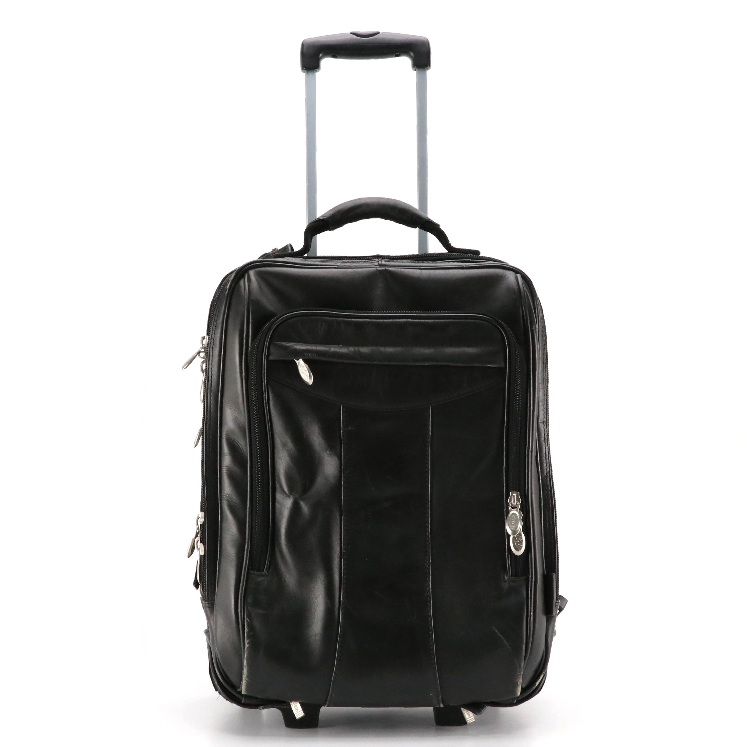 Mcklein Detachable Two-Wheel Travel Bag/Backpack in Black Leather