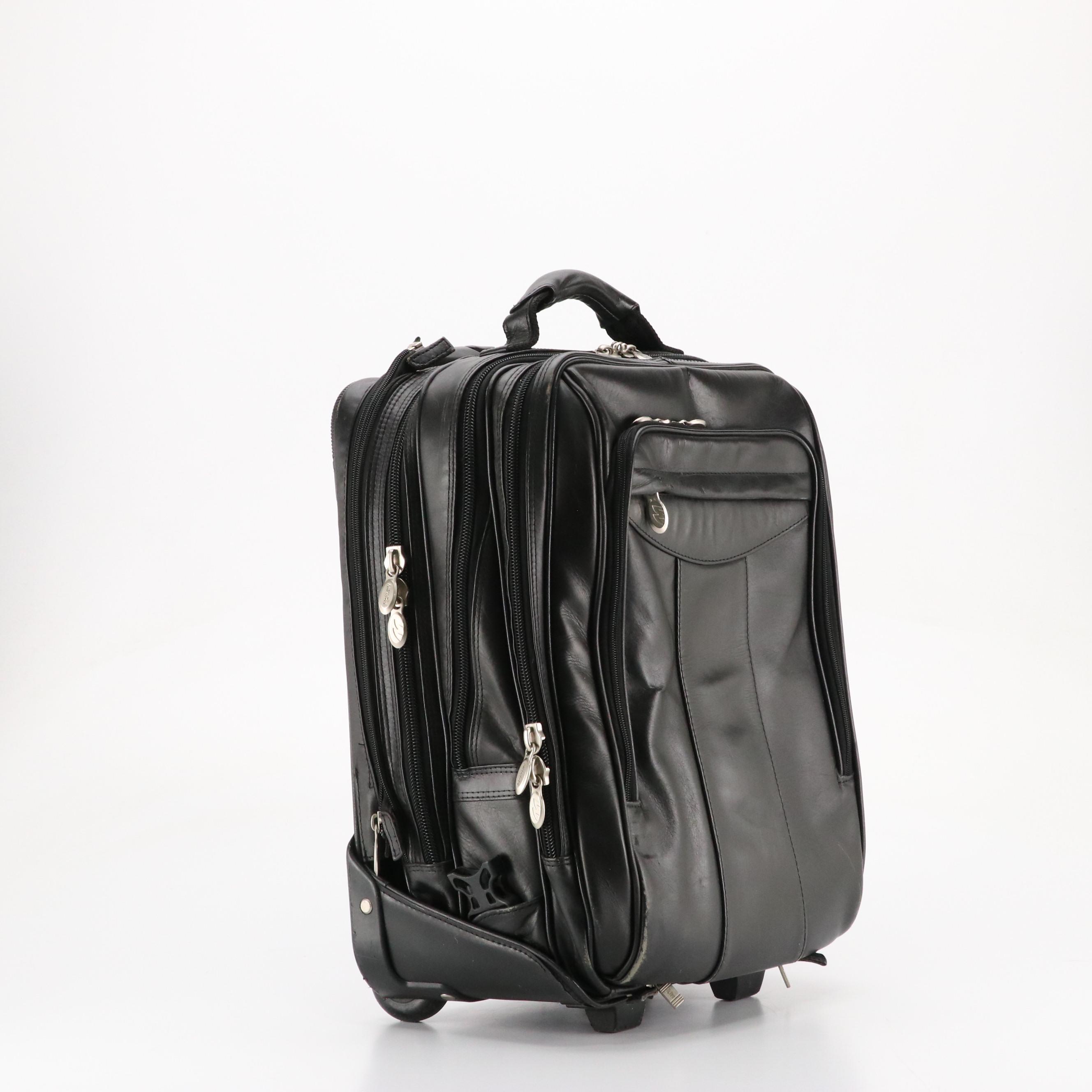 Mcklein Detachable Two-Wheel Travel Bag/Backpack in Black Leather