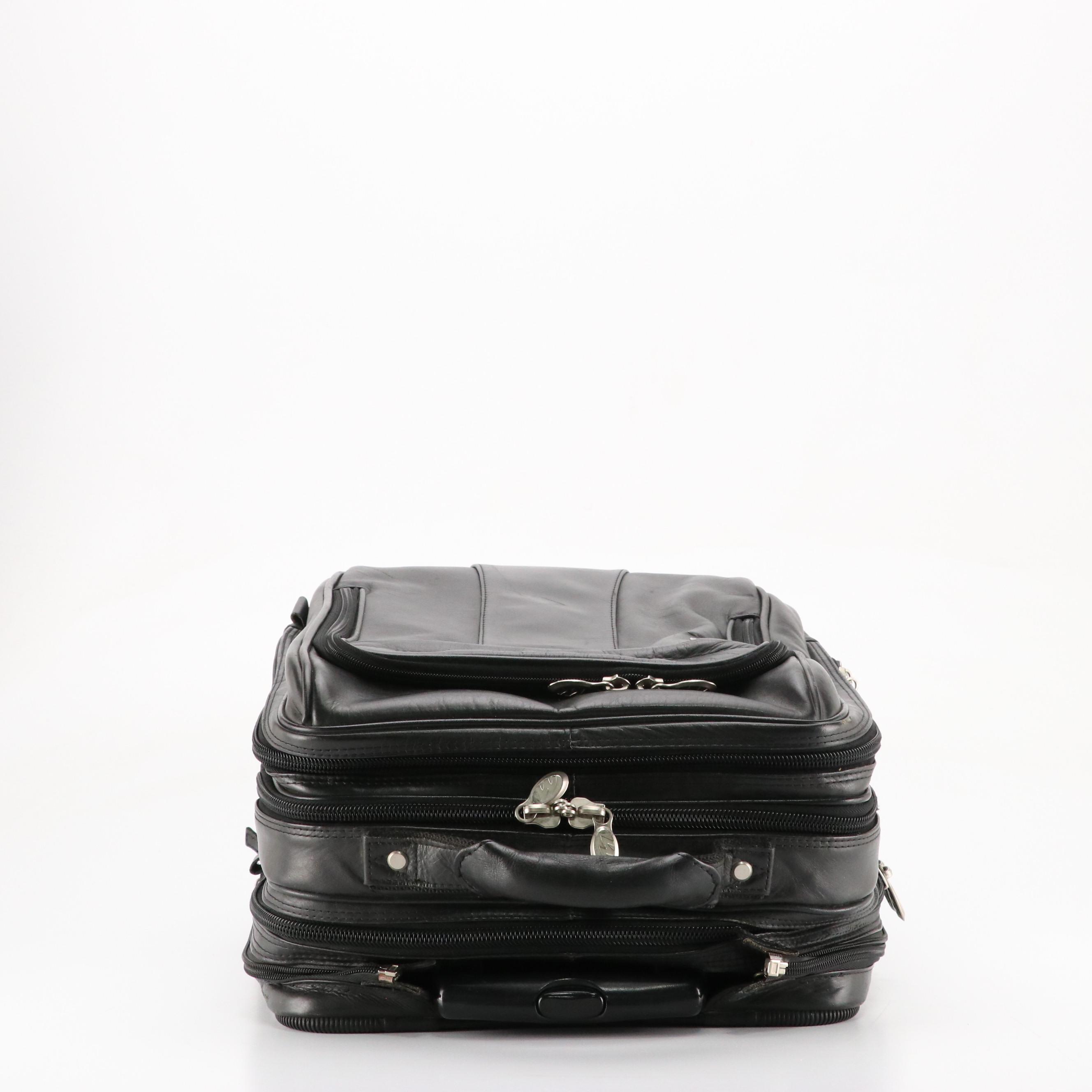 Mcklein Detachable Two-Wheel Travel Bag/Backpack in Black Leather