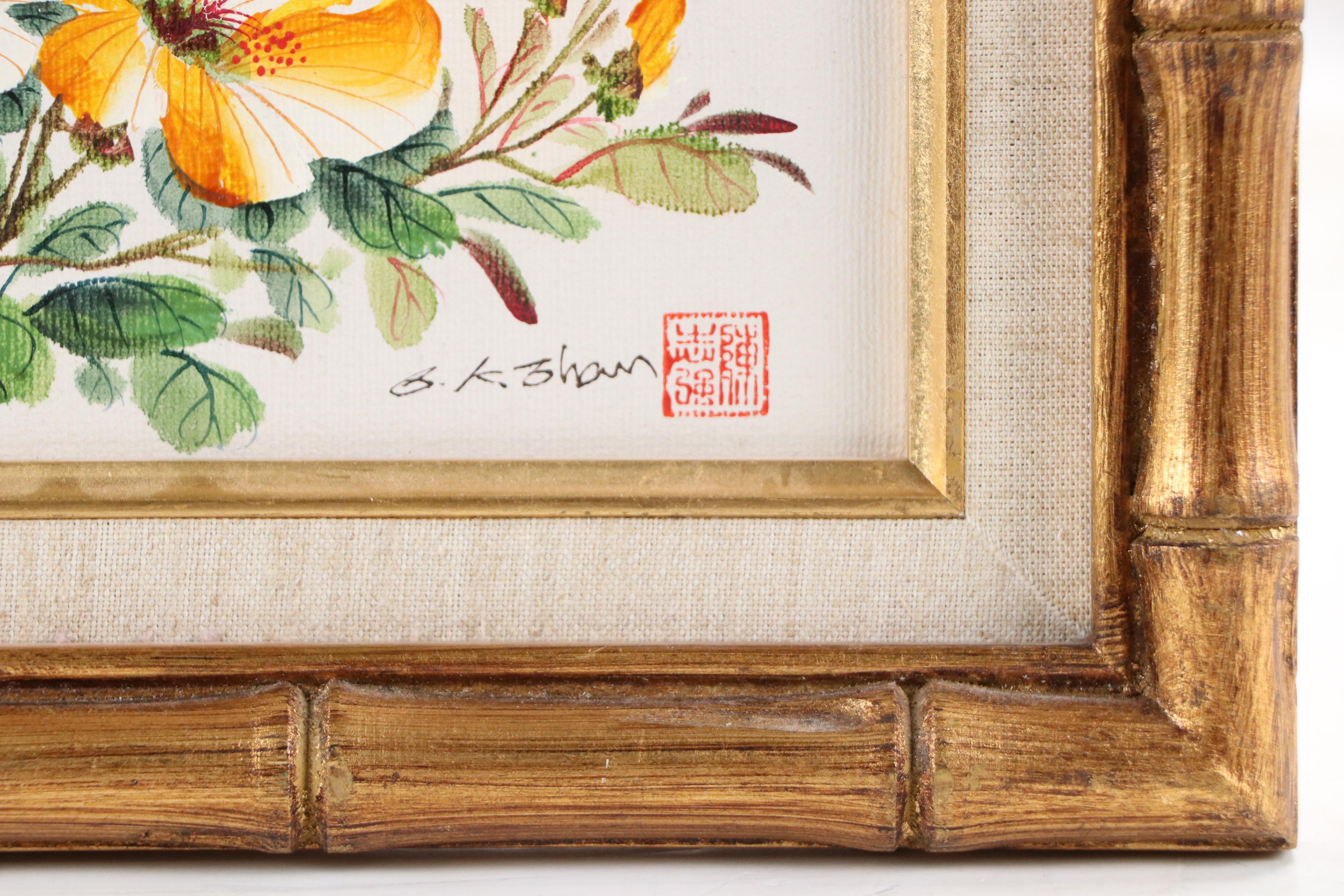 East Asian Floral Oil Painting, Late 20th Century