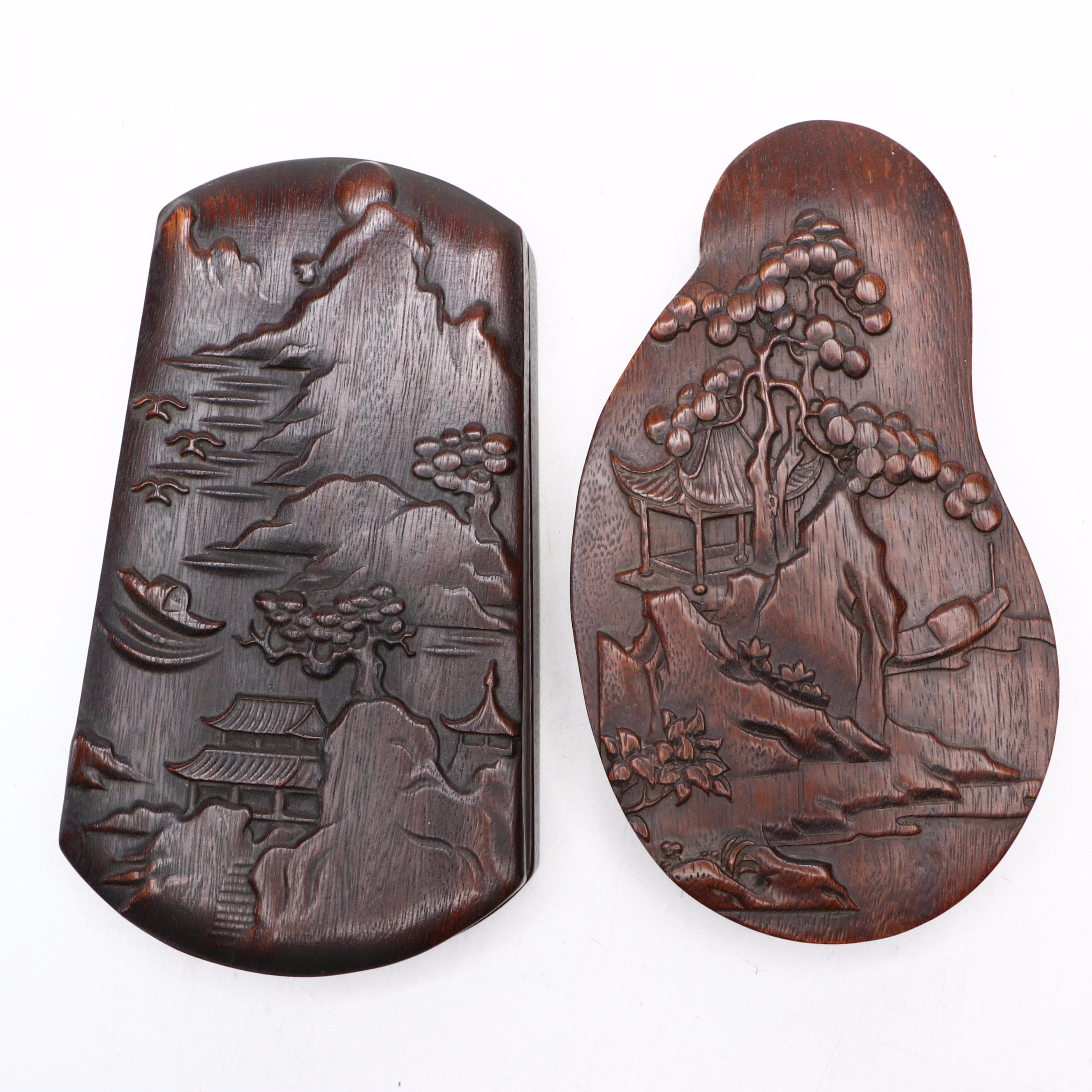 Chinese Pictorial Wood Ink Stones