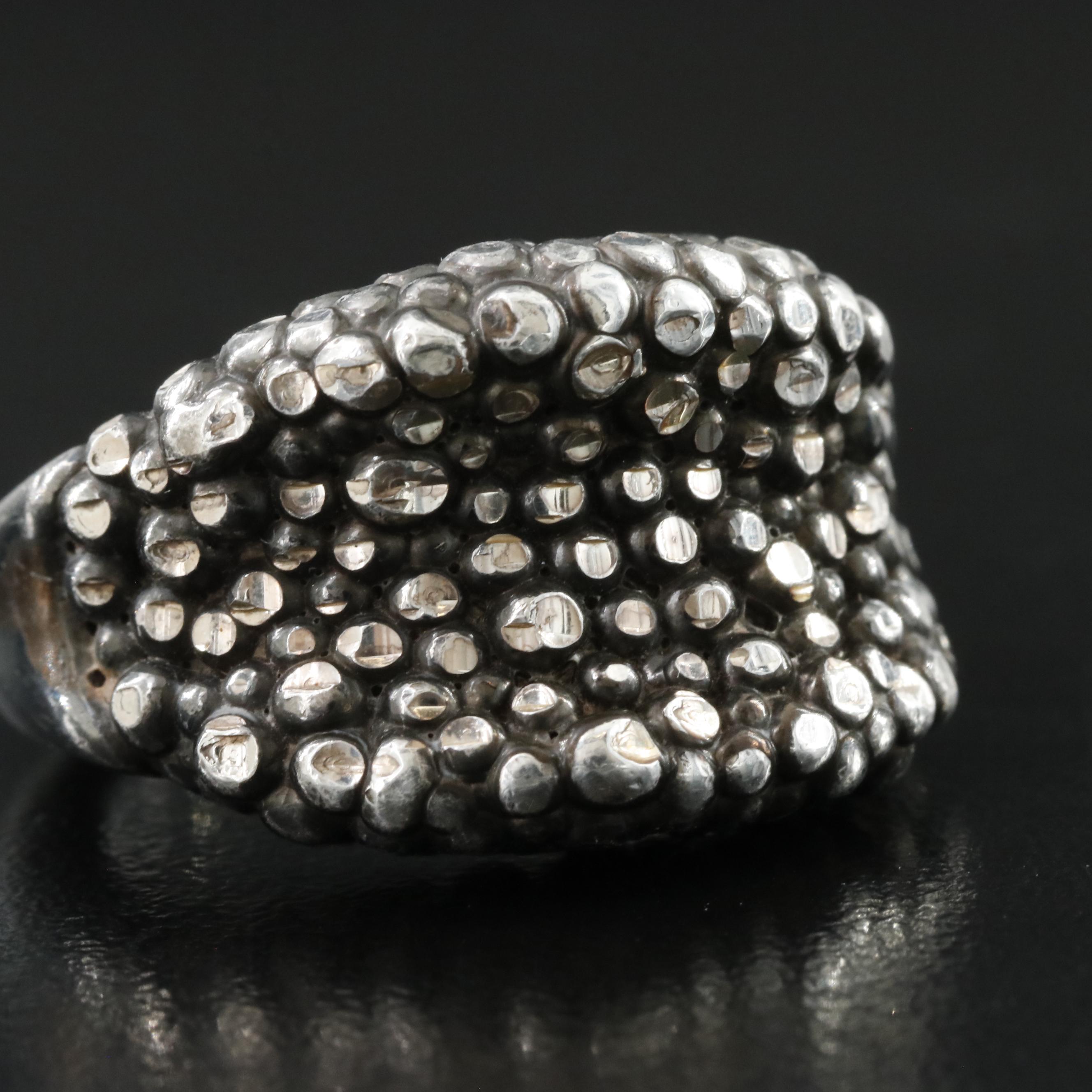 Roberto Coin Darkened Sterling Blackberry Textured Saddle Ring