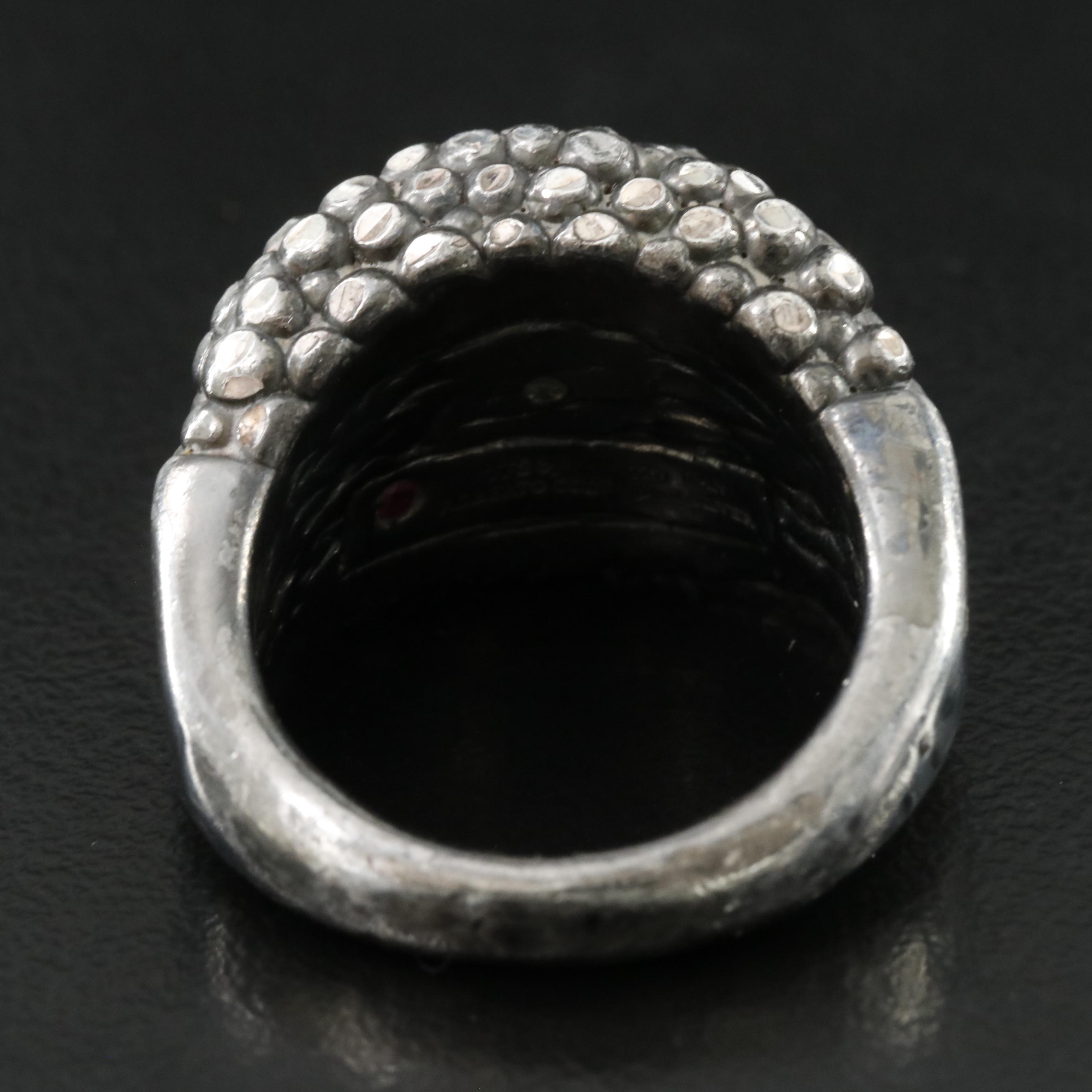 Roberto Coin Darkened Sterling Blackberry Textured Saddle Ring