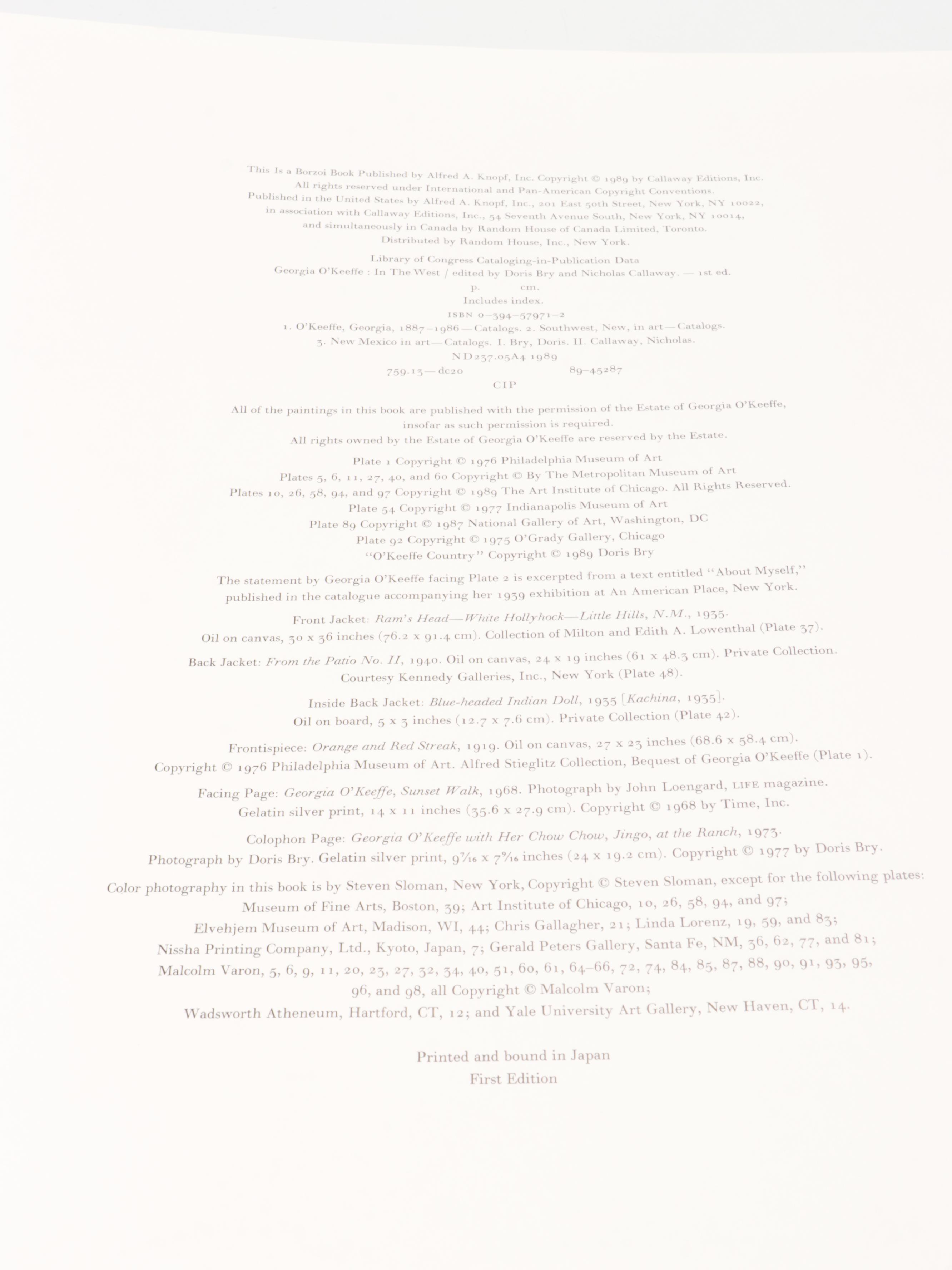 First Edition "Georgia O'Keeffe: In the West" Edited by Bry and Callaway, 1989