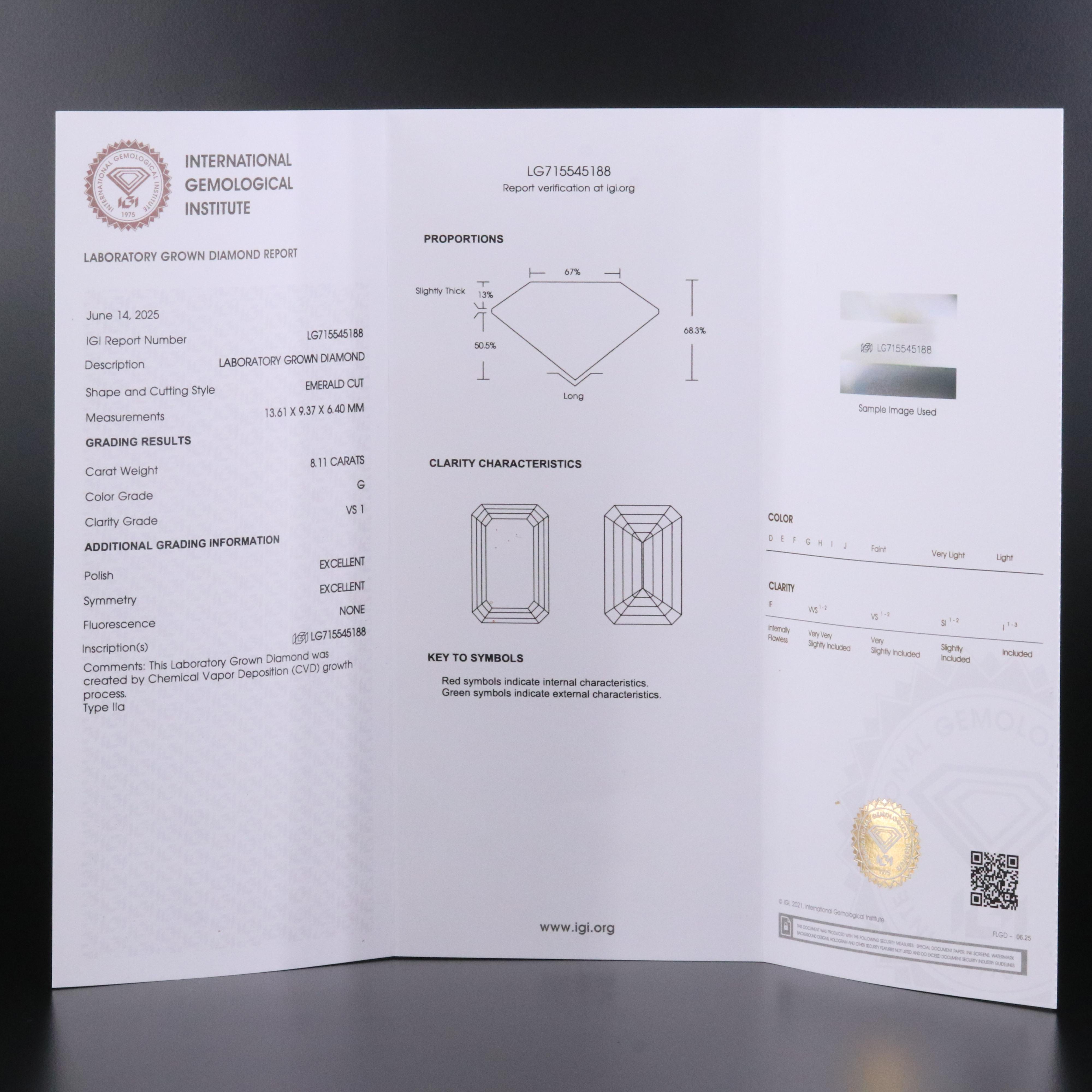 18K 8.11 CT Lab Grown Diamond Ring with IGI Report