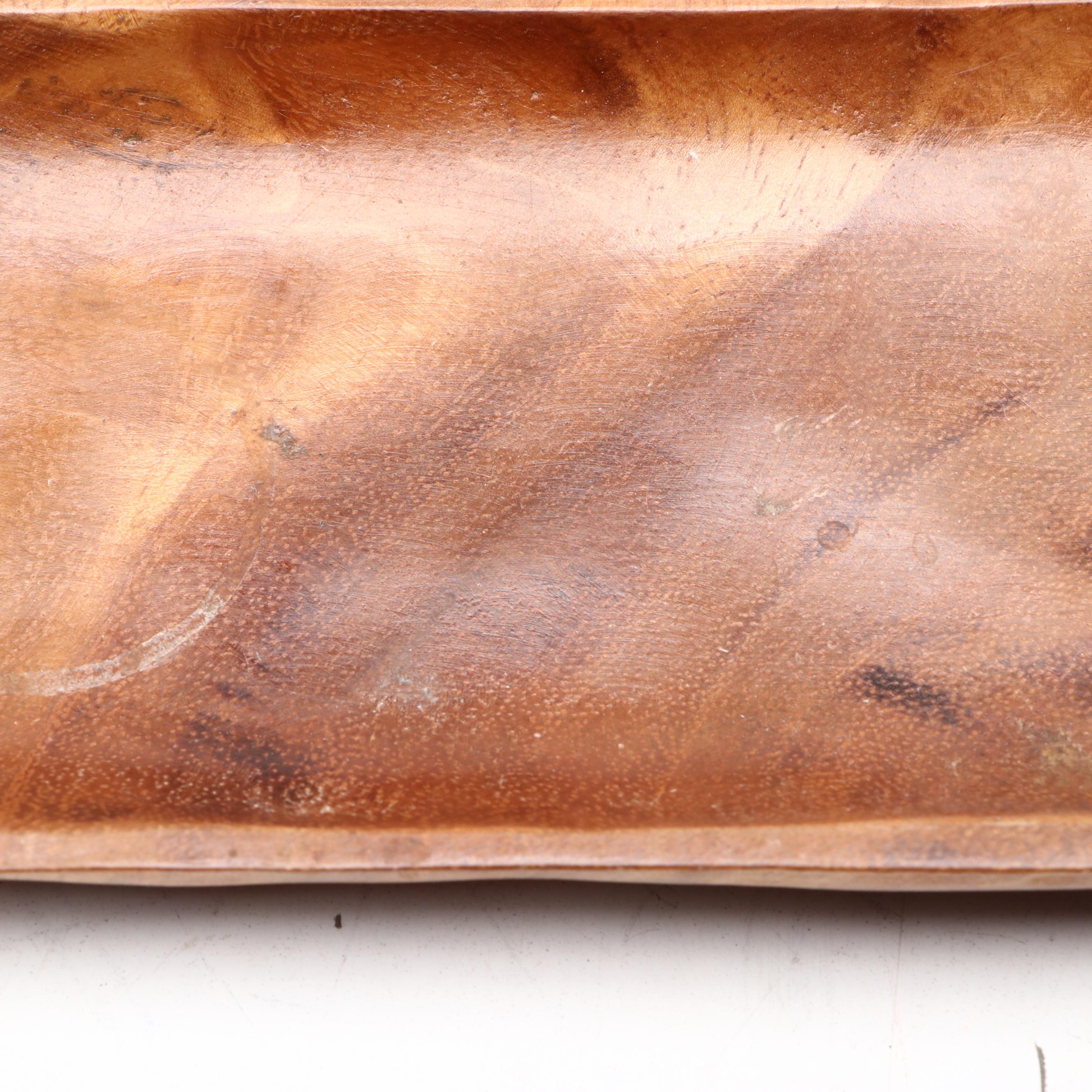 Burl Wood Free-Form Centerpiece Tray with Other Handcrafted Wooden Trays