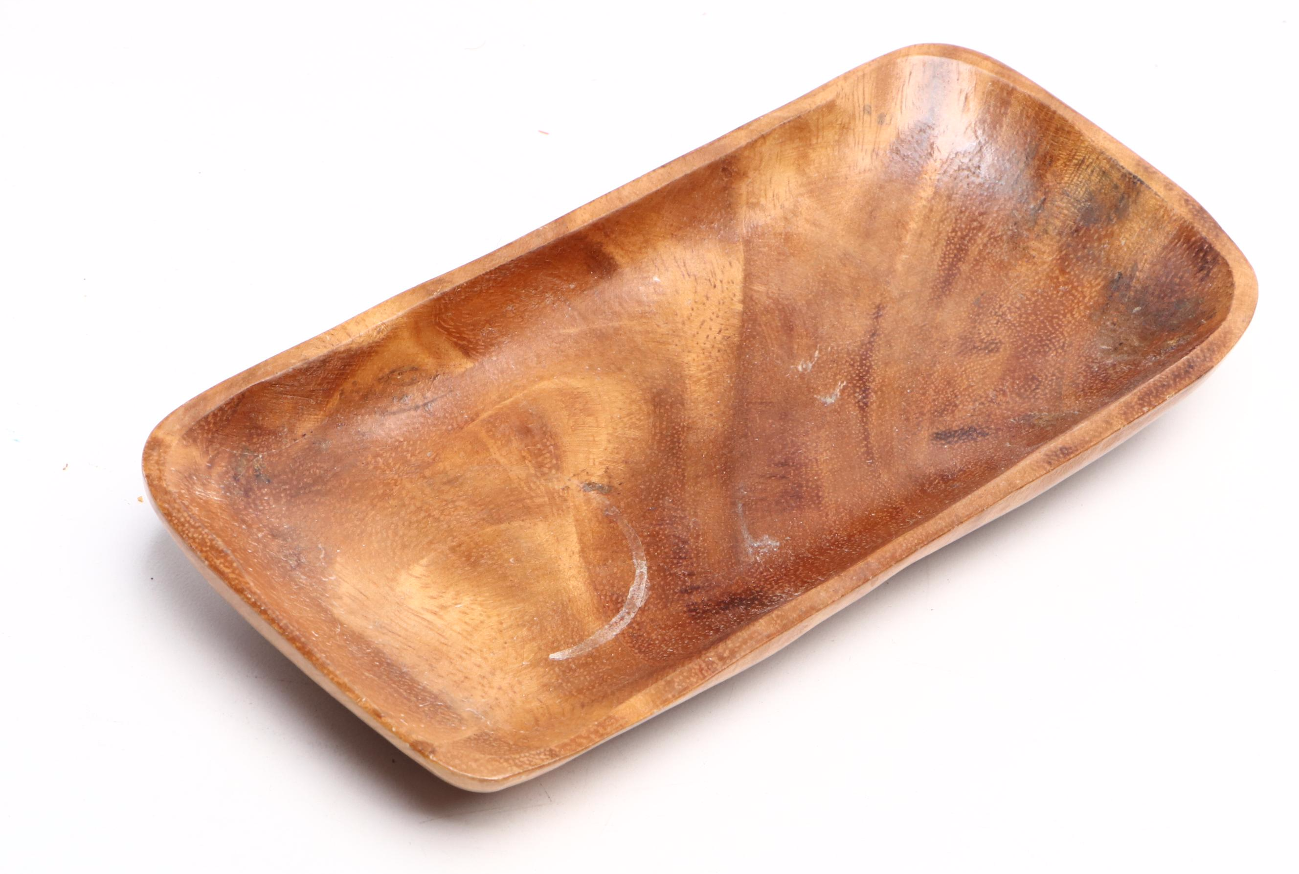 Burl Wood Free-Form Centerpiece Tray with Other Handcrafted Wooden Trays