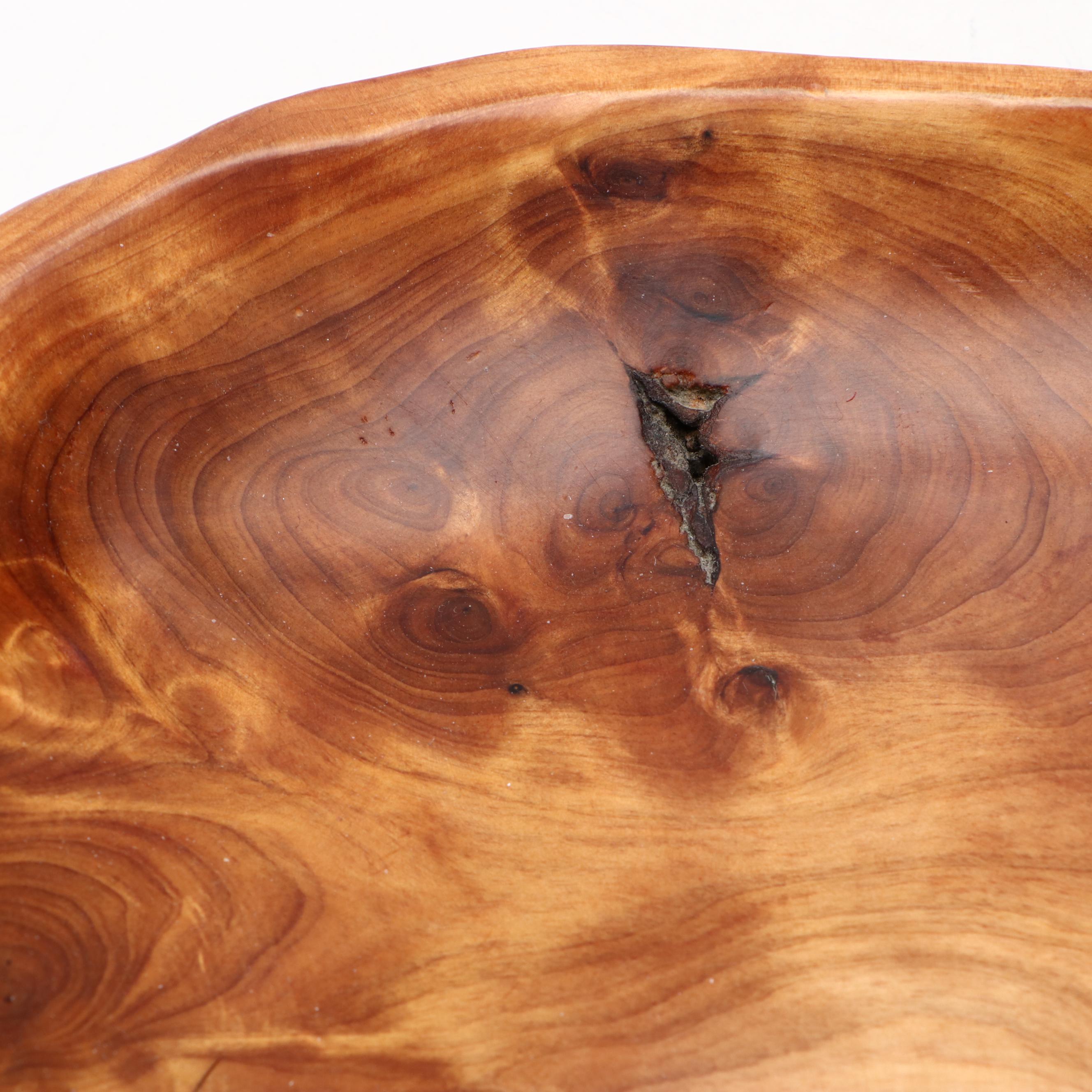 Burl Wood Free-Form Centerpiece Tray with Other Handcrafted Wooden Trays