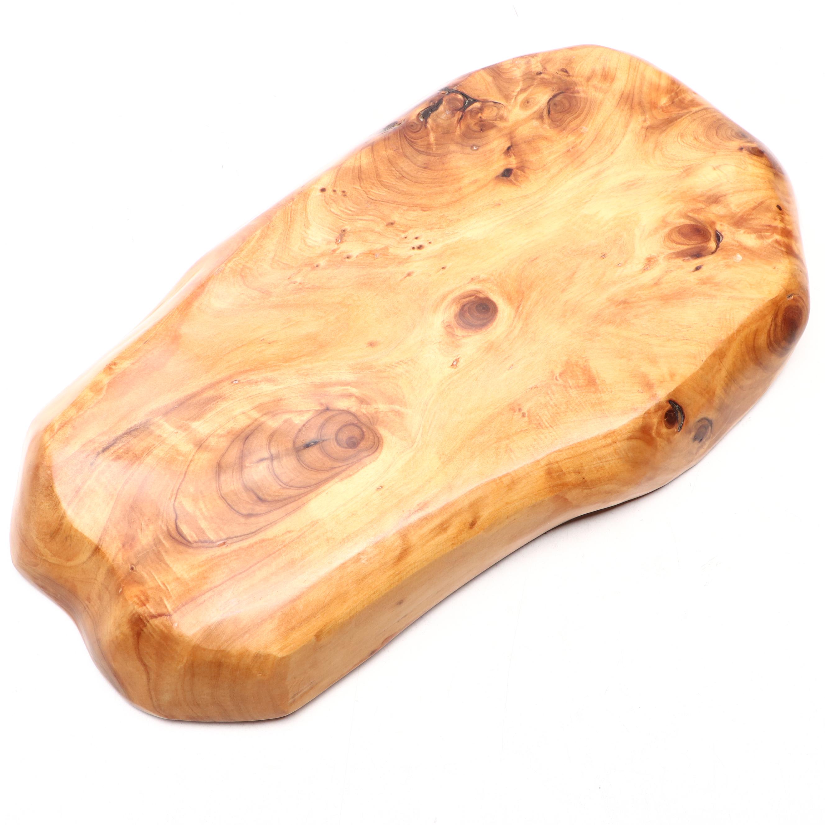 Burl Wood Free-Form Centerpiece Tray with Other Handcrafted Wooden Trays