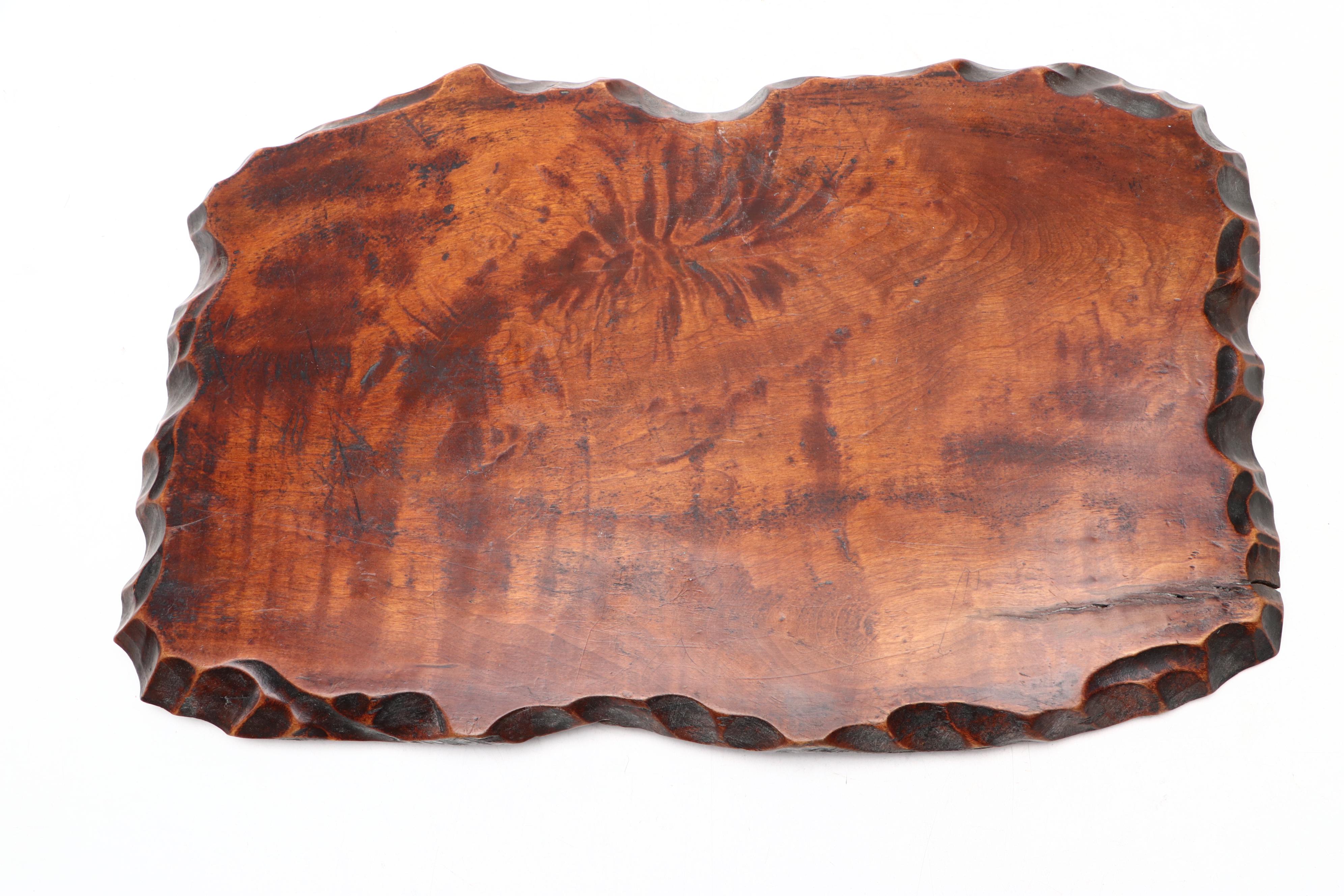 Burl Wood Free-Form Centerpiece Tray with Other Handcrafted Wooden Trays
