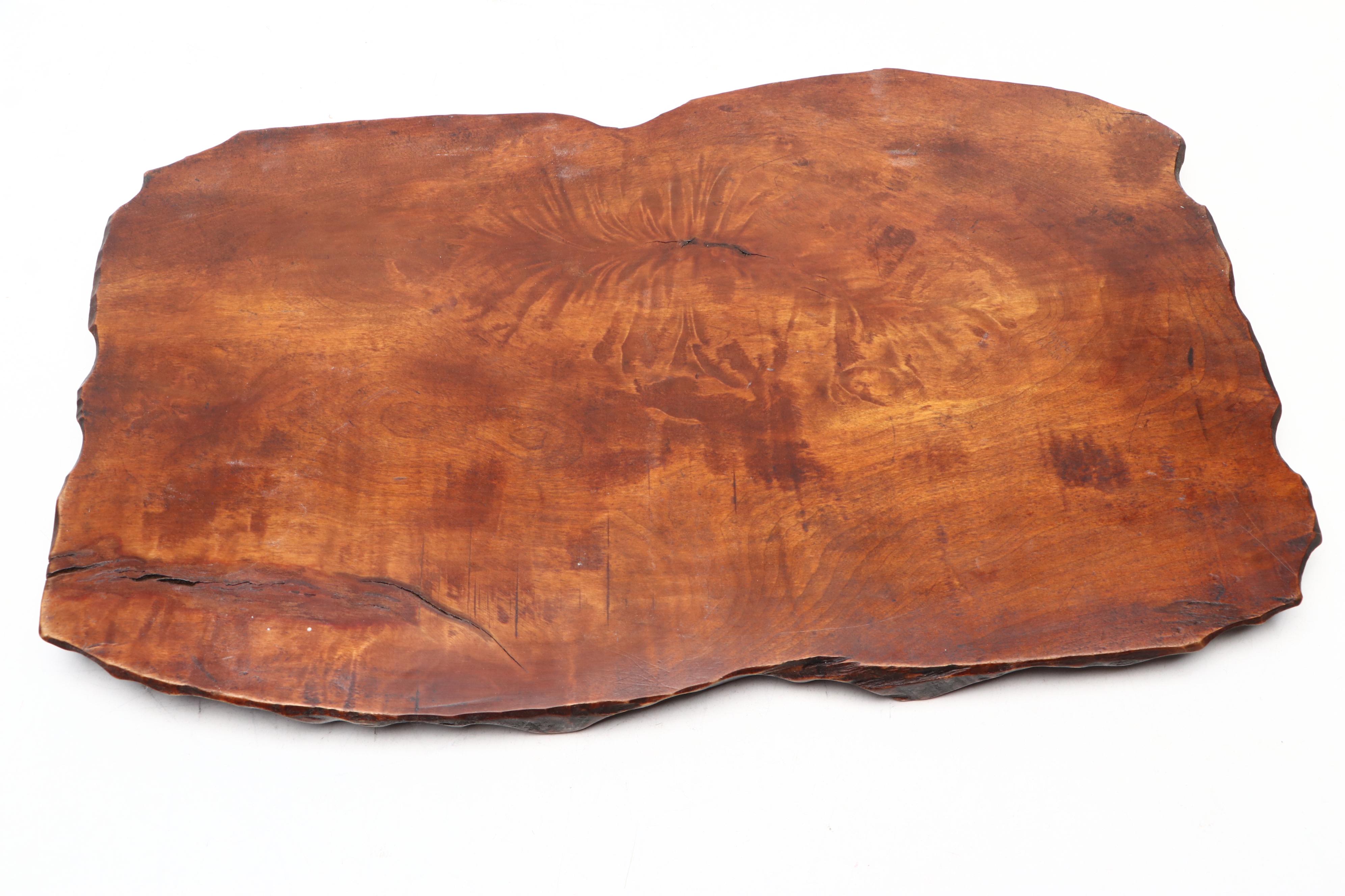 Burl Wood Free-Form Centerpiece Tray with Other Handcrafted Wooden Trays