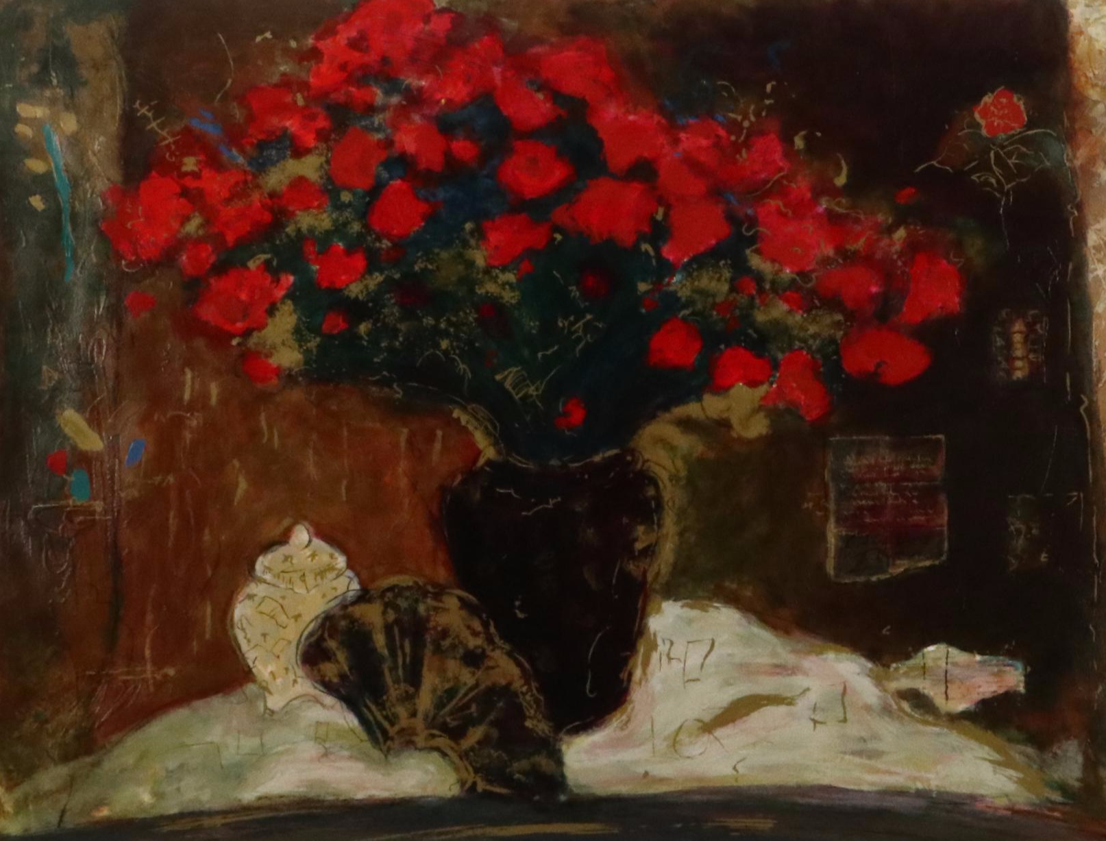 Roy Fairchild Woodard Serigraph "Red Flowers," Circa 1990