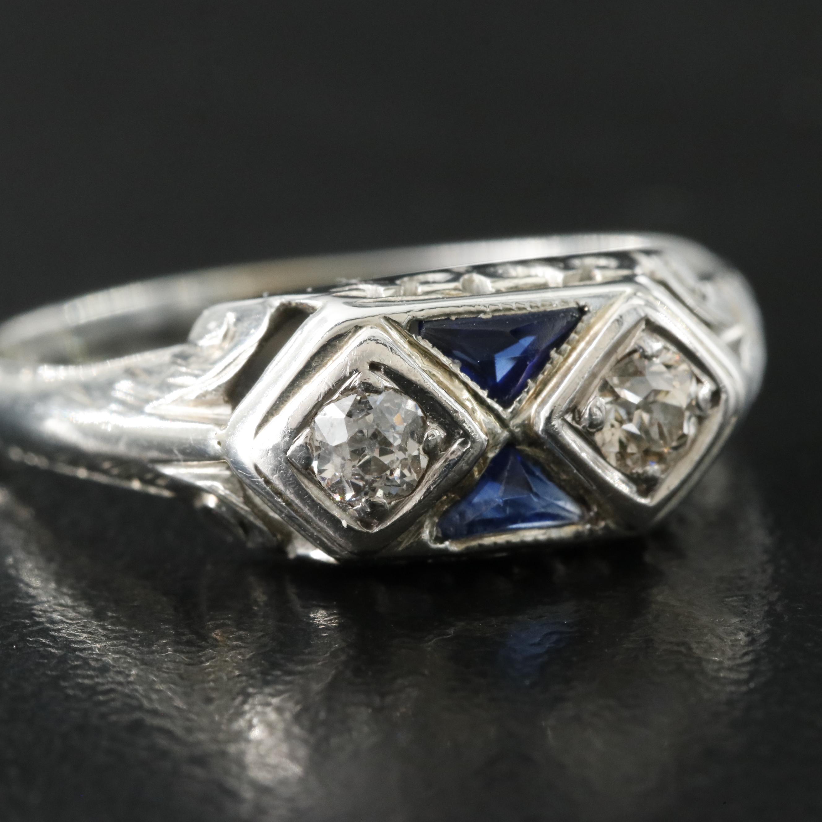 Vintage 18K Diamond and Sapphire Ring