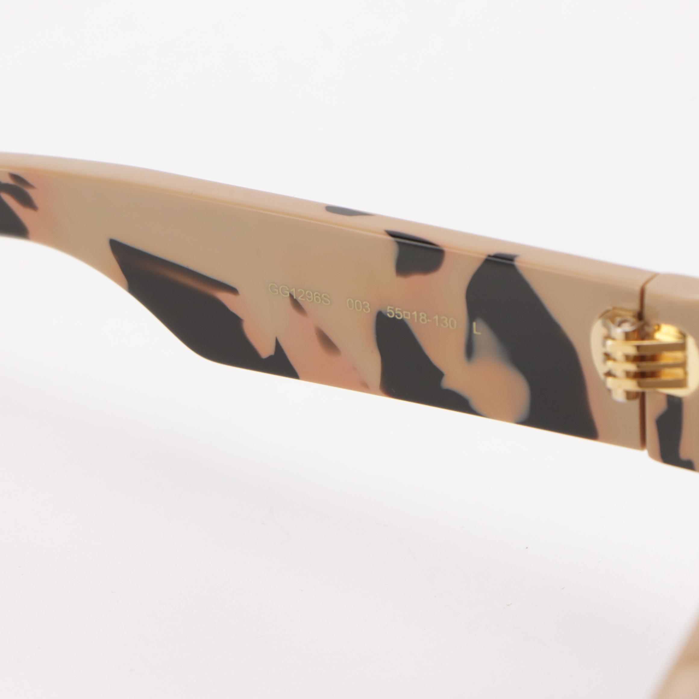 Gucci GG1296S Rectangular Modified Cat Eye Spotted Havana Sunglasses With Case